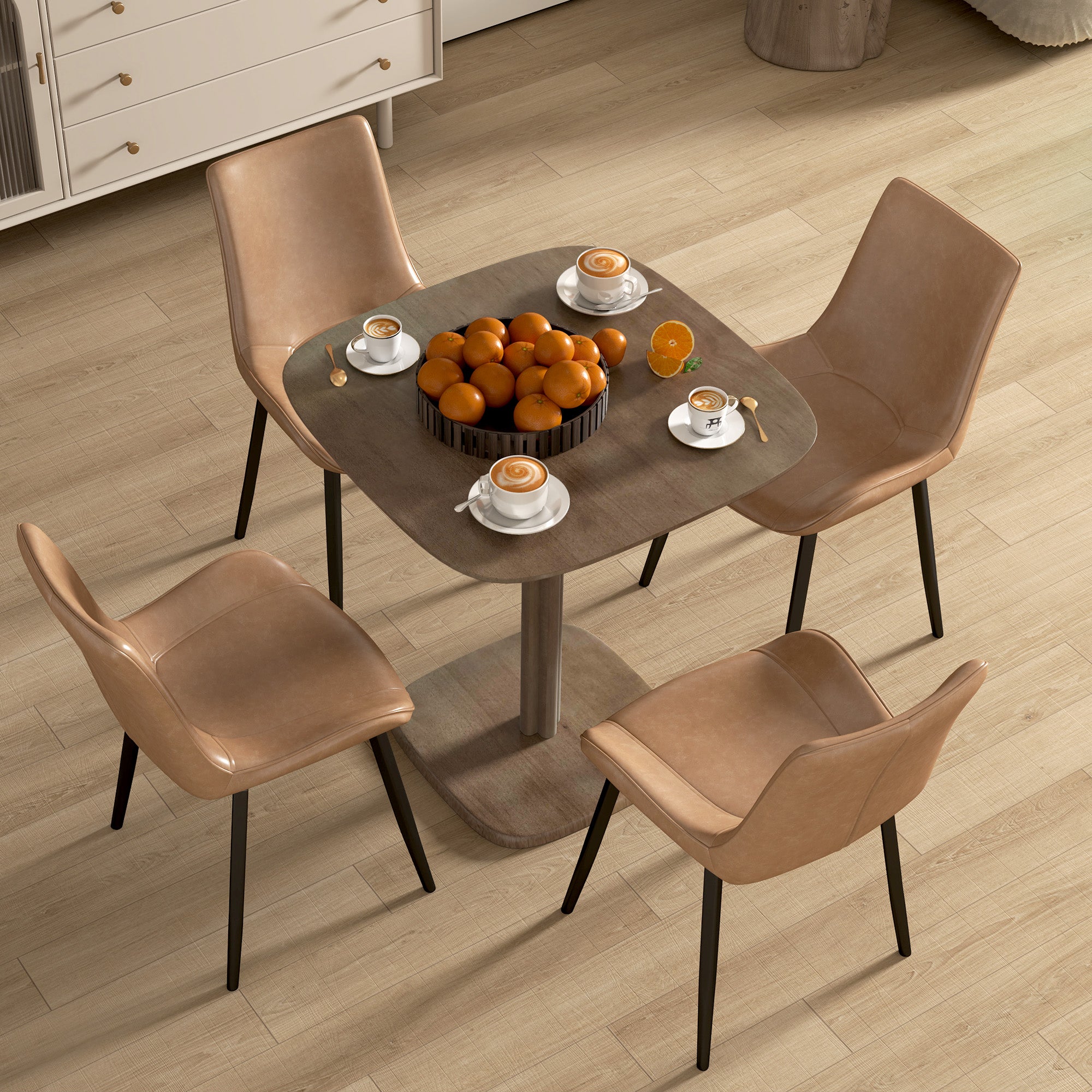 Dining Table for 4 persons modern style kitchen table with wood grain top, 70 x 70 cm, brown