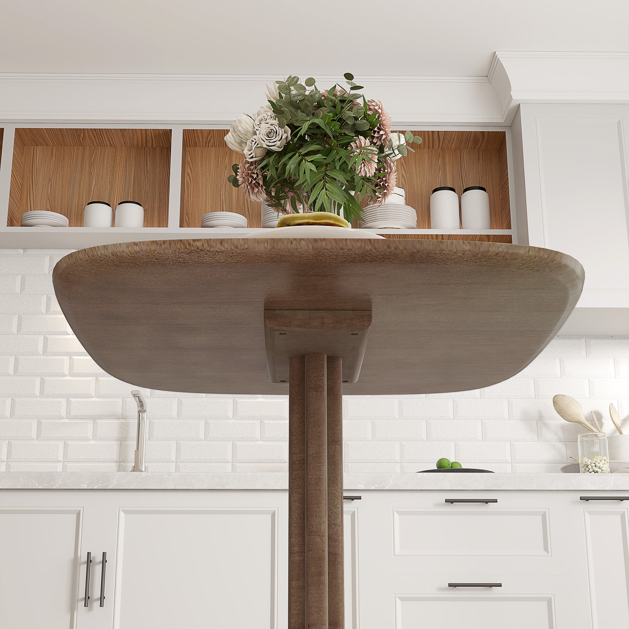 Dining Table for 4 persons modern style kitchen table with wood grain top, 70 x 70 cm, brown