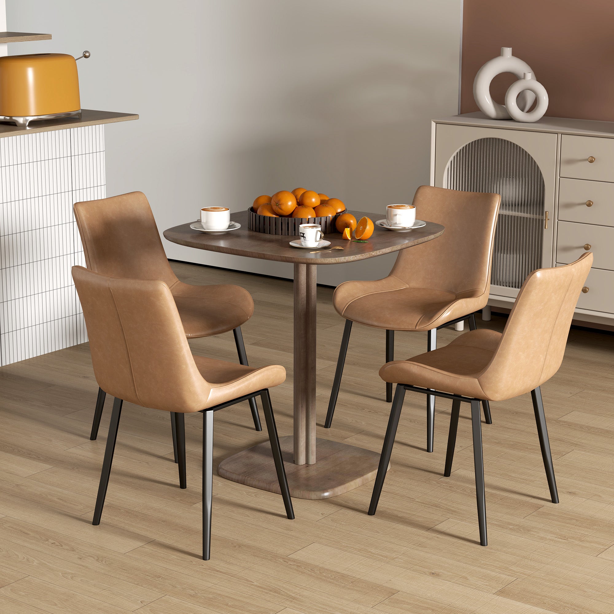 Dining Table for 4 persons modern style kitchen table with wood grain top, 70 x 70 cm, brown