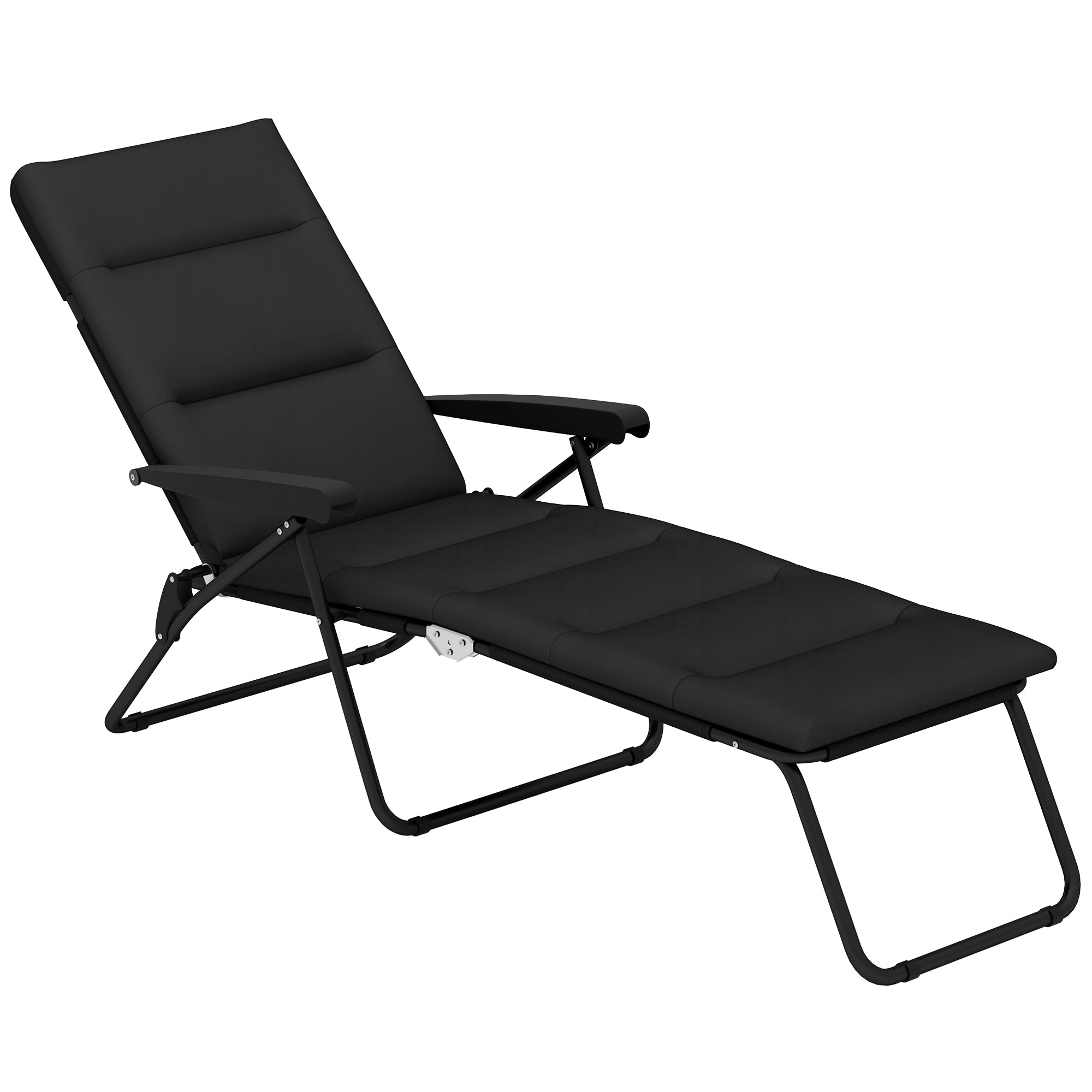 Folding Sun Lounger with 6 Reclining Positions High Comfort with Mattress + Armrests Steel Polyester Black