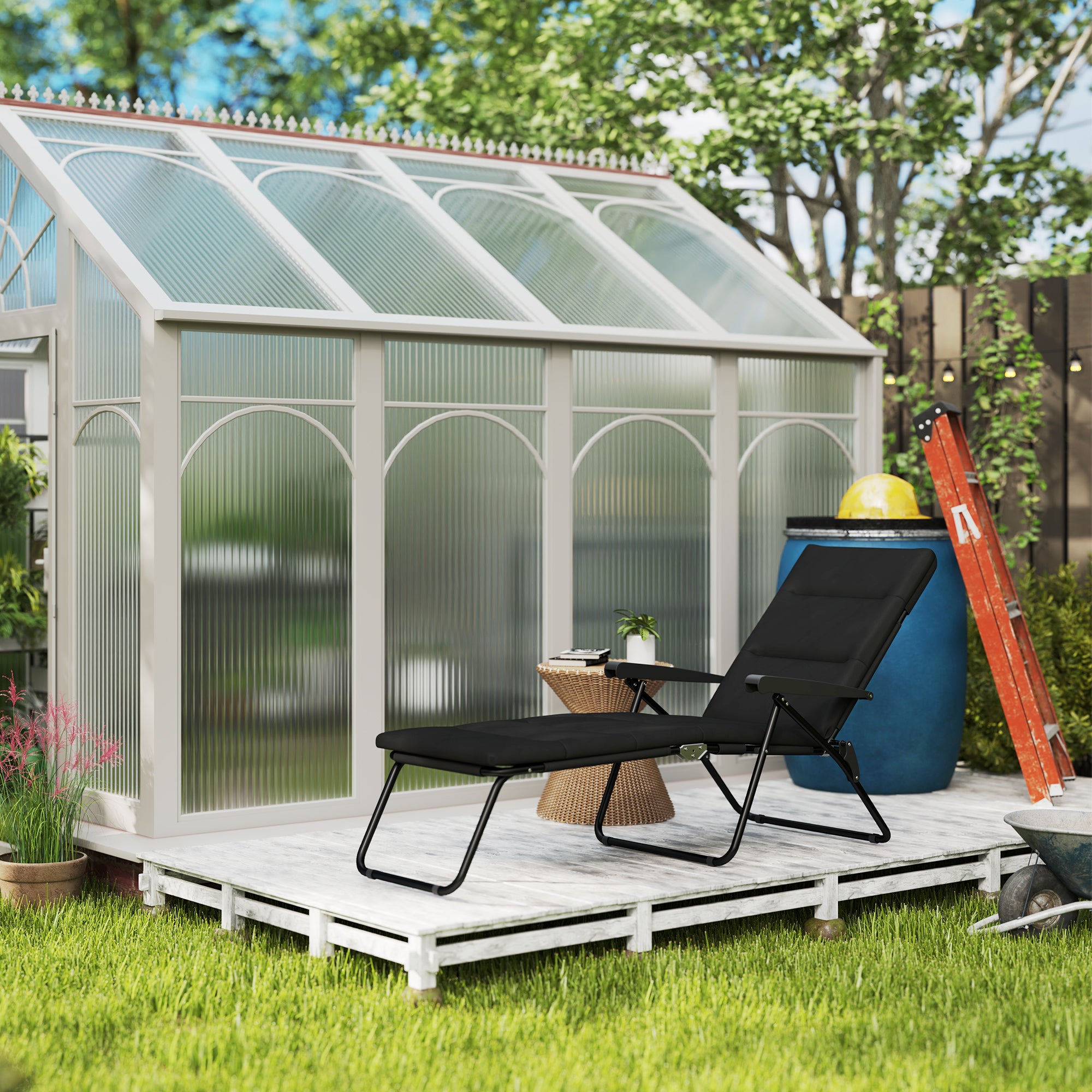 Folding Sun Lounger with 6 Reclining Positions High Comfort with Mattress + Armrests Steel Polyester Black
