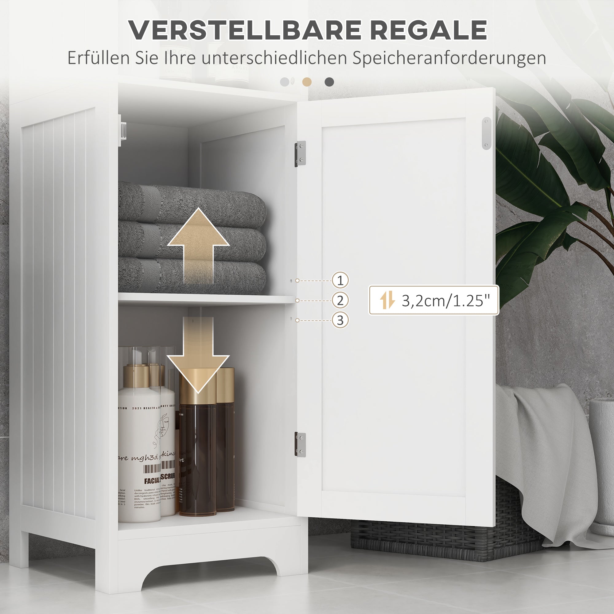 Bathroom Cabinet with 3 Open Shelves, 1 Cabinet Compartment, Storage Cabinet for Bathroom, Living Room, White, 40 x 38 x 160 cm