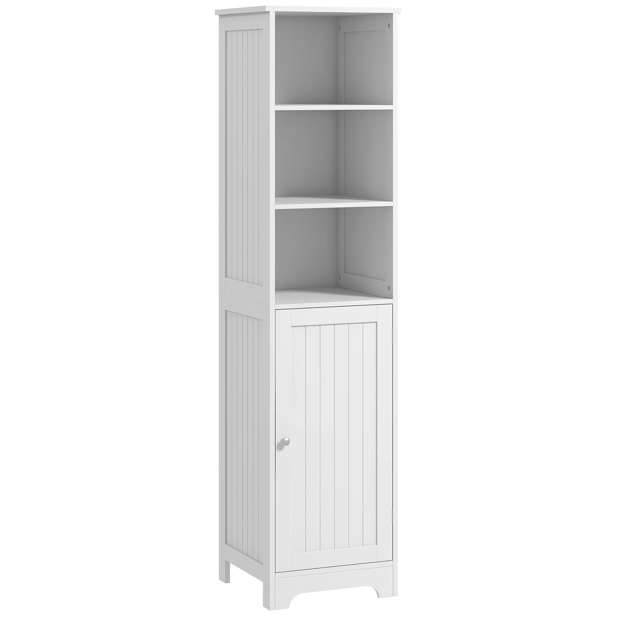 Bathroom Cabinet with 3 Open Shelves, 1 Cabinet Compartment, Storage Cabinet for Bathroom, Living Room, White, 40 x 38 x 160 cm