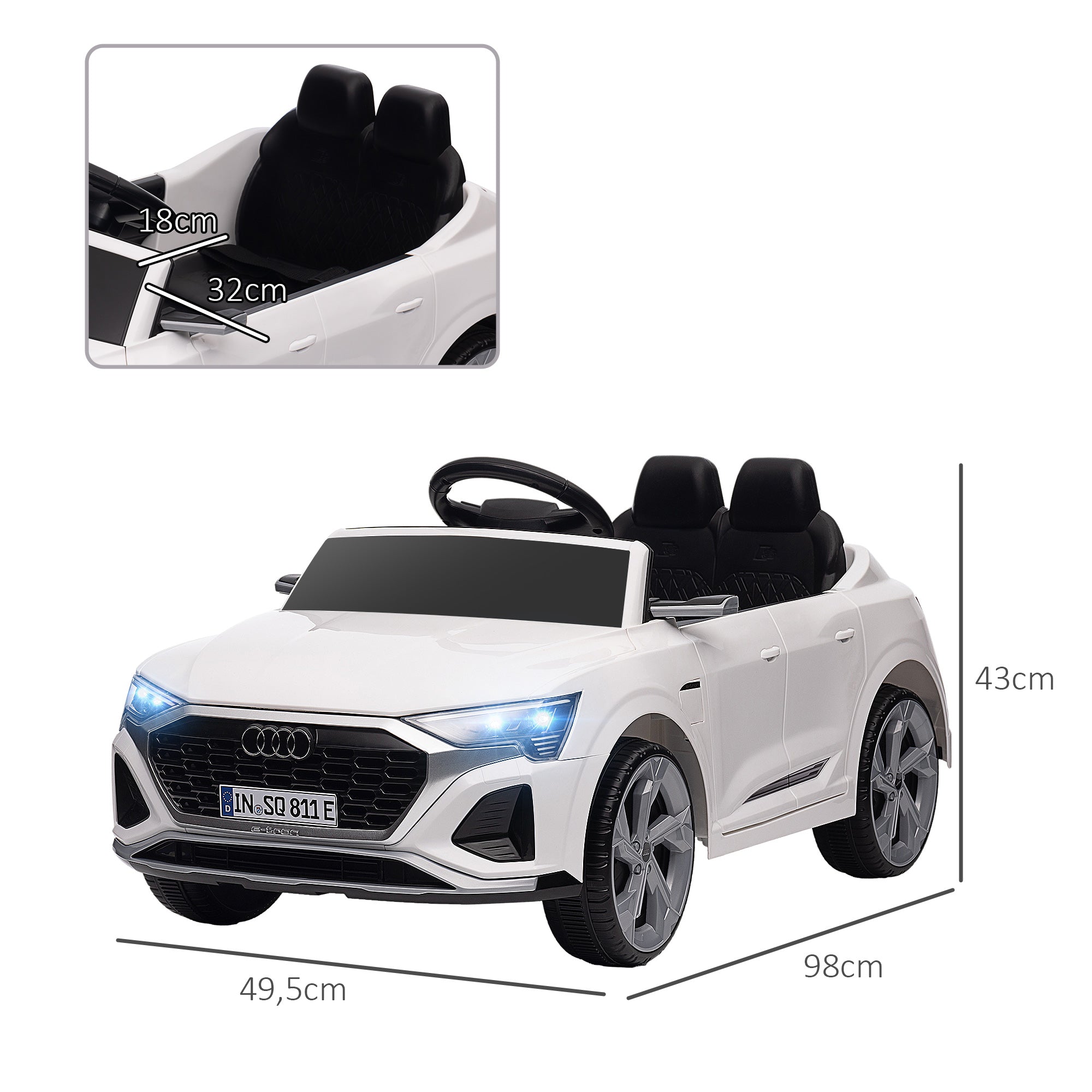 Kids Electric Car 12V Children's Car with 2.4G Remote Control, MP3 Music & Horn, Electric Vehicle with Headlight, 4 Sprung Wheels, 3-5 km/h, for 3-4 Years Kids, White