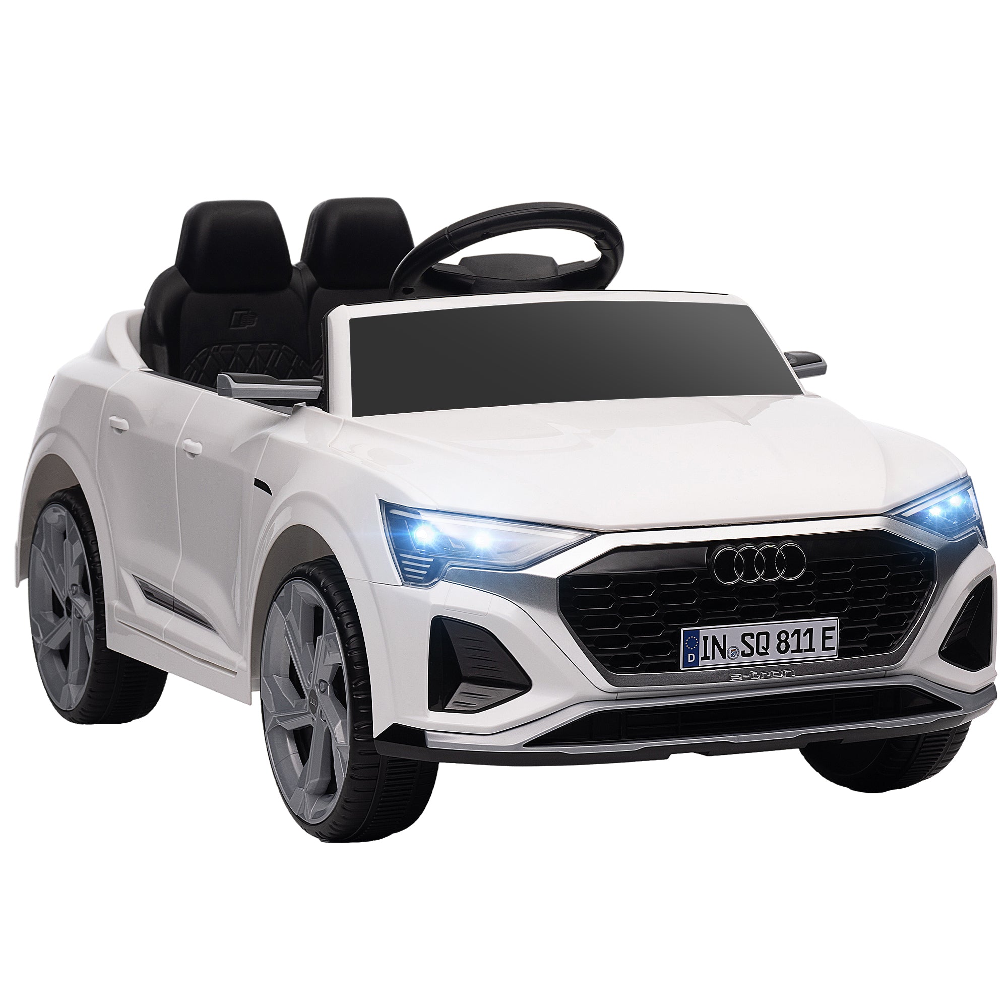 Kids Electric Car 12V Children's Car with 2.4G Remote Control, MP3 Music & Horn, Electric Vehicle with Headlight, 4 Sprung Wheels, 3-5 km/h, for 3-4 Years Kids, White