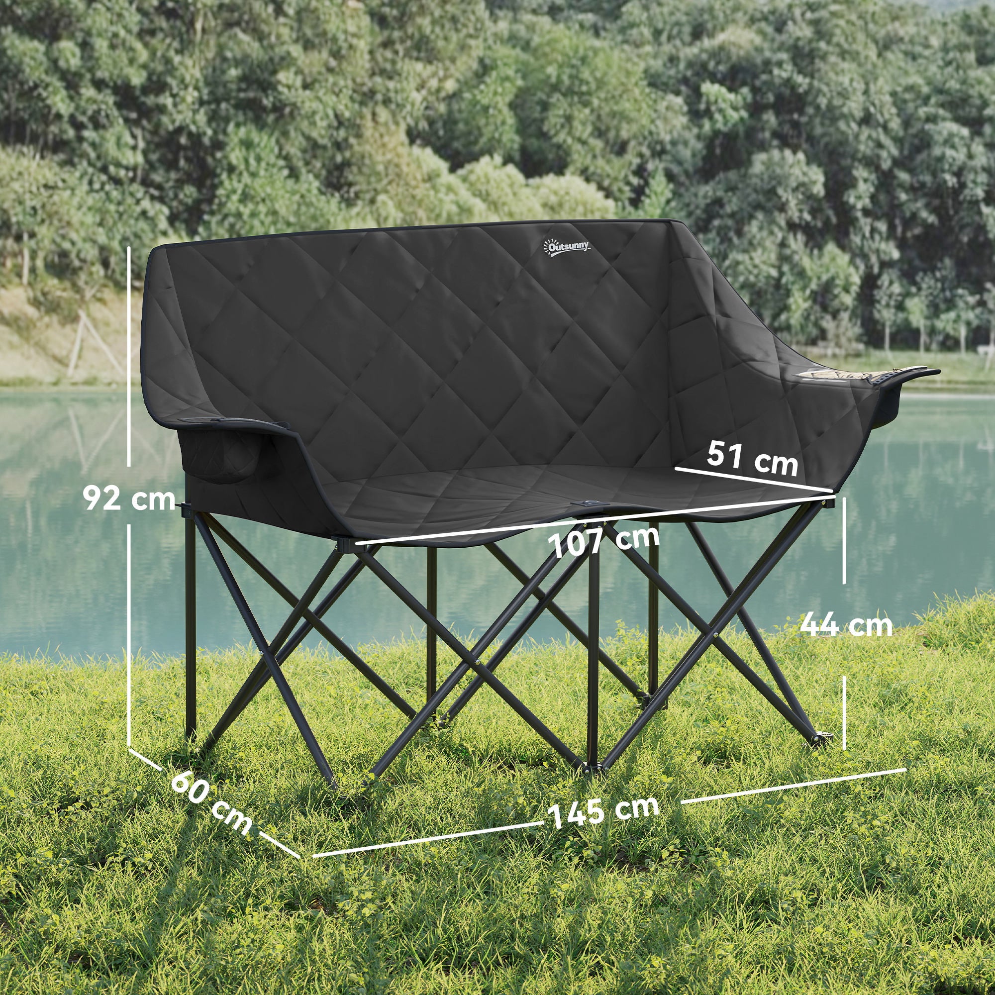 Folding Chair for 2 People Camping Chair with Cooler Bags Carrying Bag Outdoor Foldable Chair Supports up to 250kg Sturdy Lightweight Padded Fishing Chair Garden Chair for Garden Camping Beach