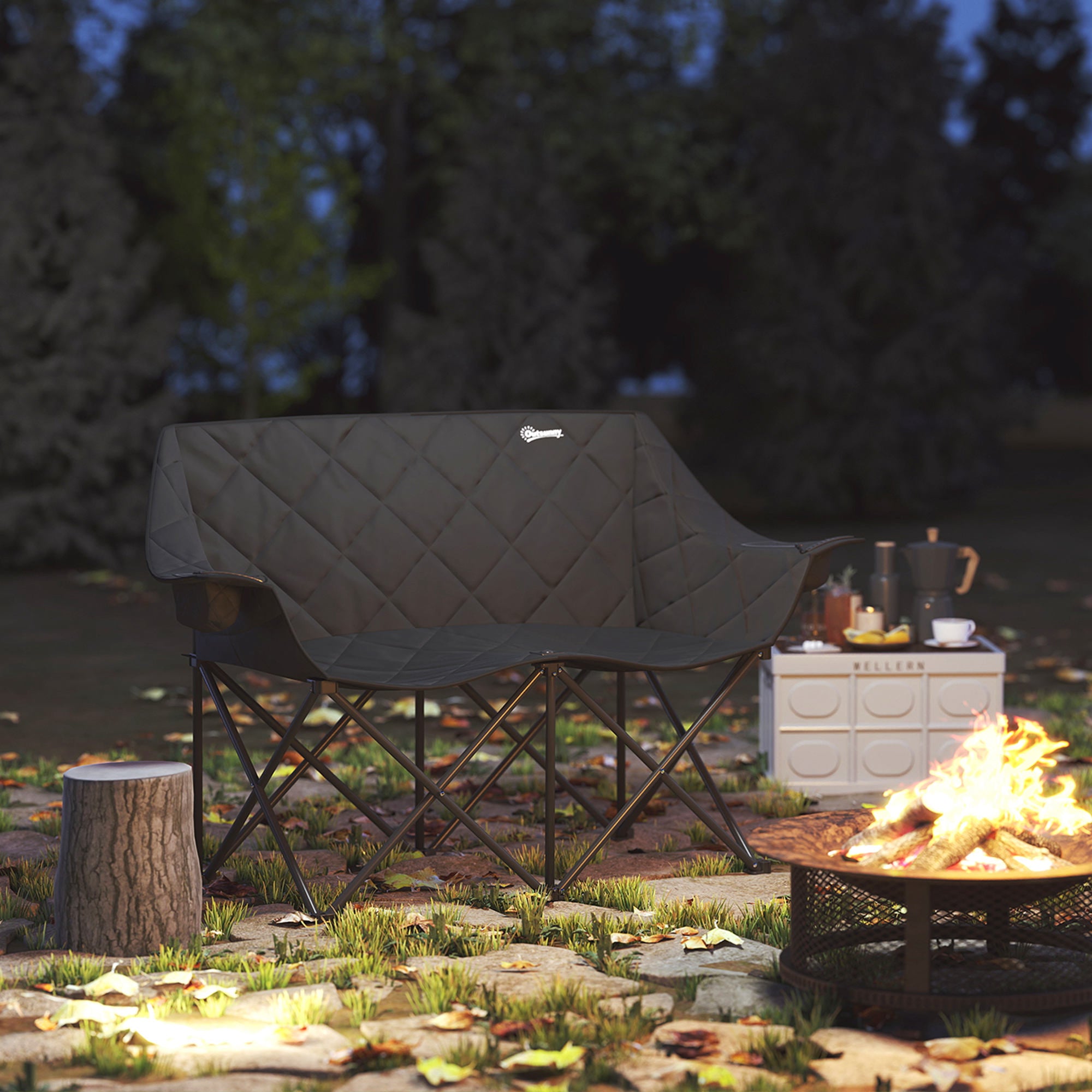 Folding Chair for 2 People Camping Chair with Cooler Bags Carrying Bag Outdoor Foldable Chair Supports up to 250kg Sturdy Lightweight Padded Fishing Chair Garden Chair for Garden Camping Beach