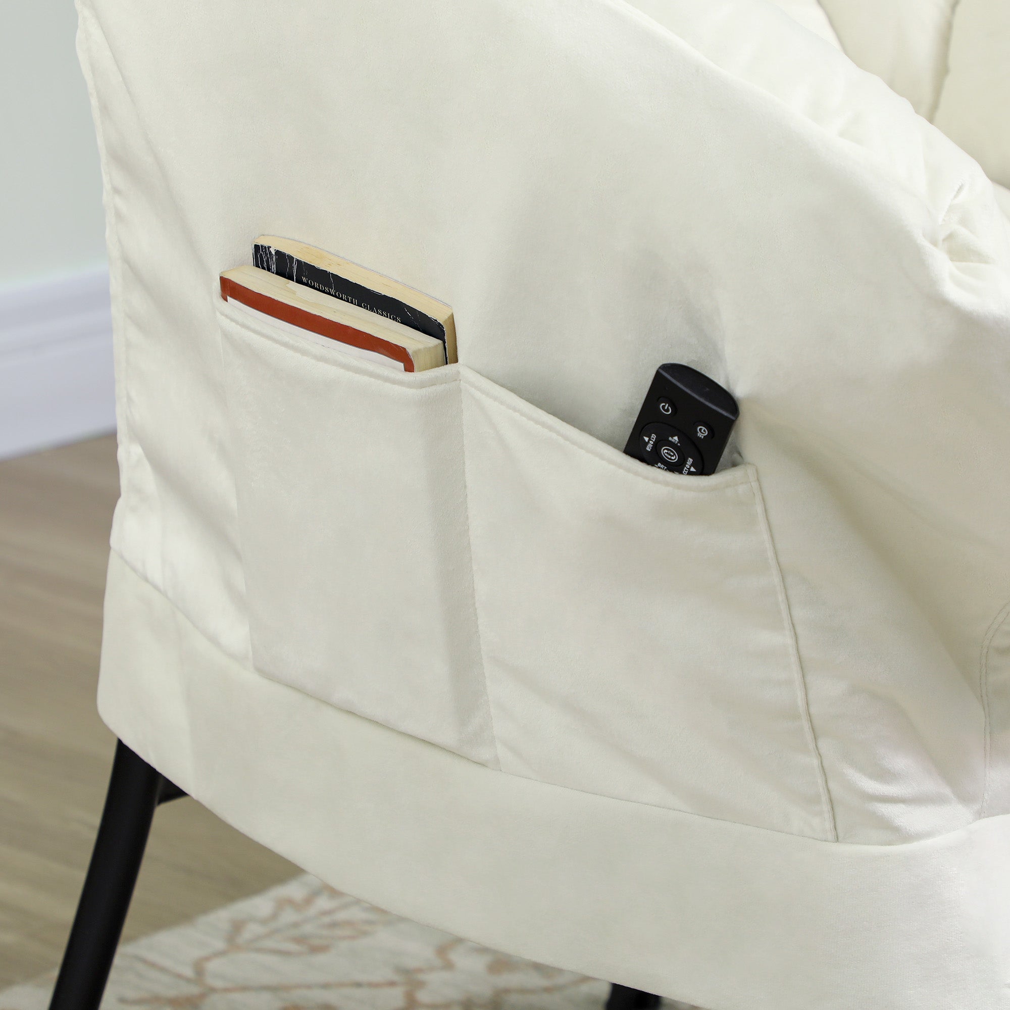 Living Room Recliner with Ottoman Relax Armchair for Bedroom with Side Pockets and Steel Legs for Living Room Cream