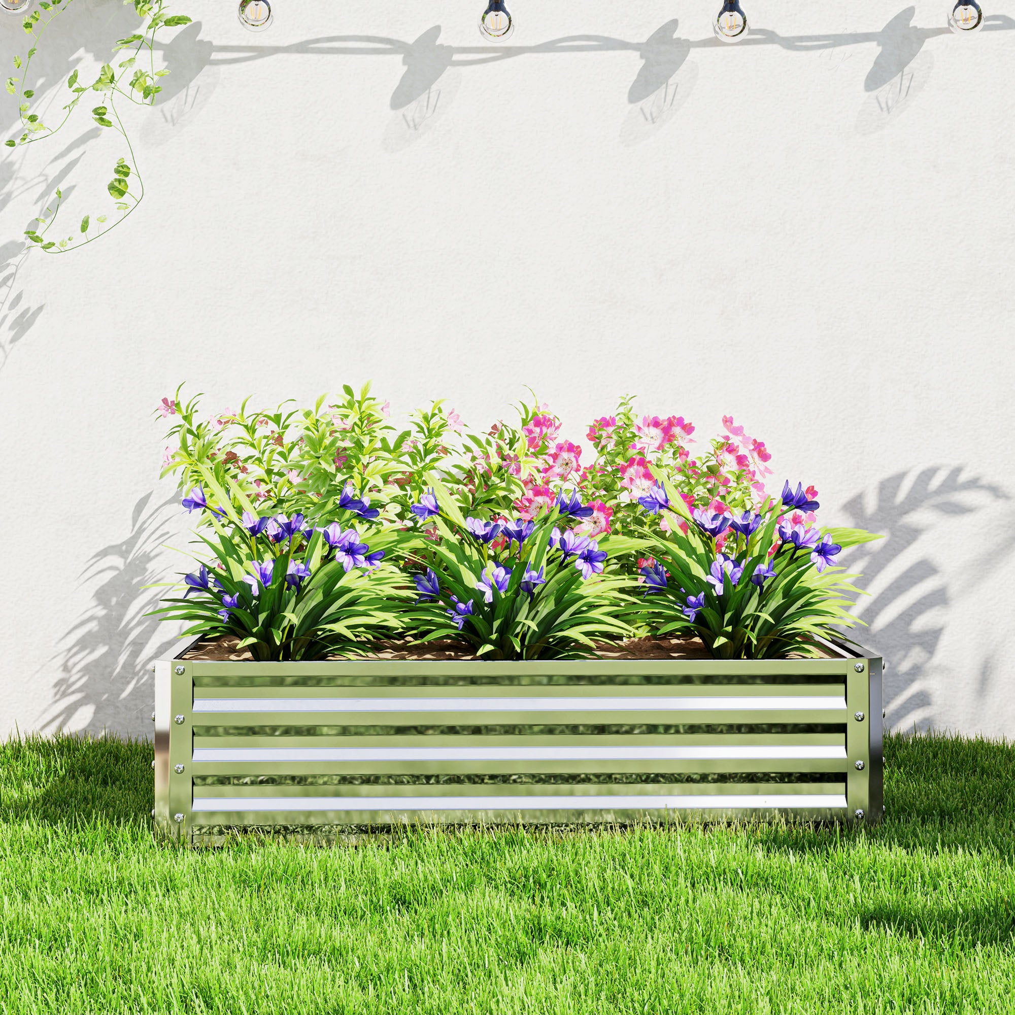 Raised Garden Bed, Planter Box, Vegetable Bed, Plant Box, Herb Bed for Garden, Patio, Balcony, Steel, Silver, 120 x 120 x 30 cm