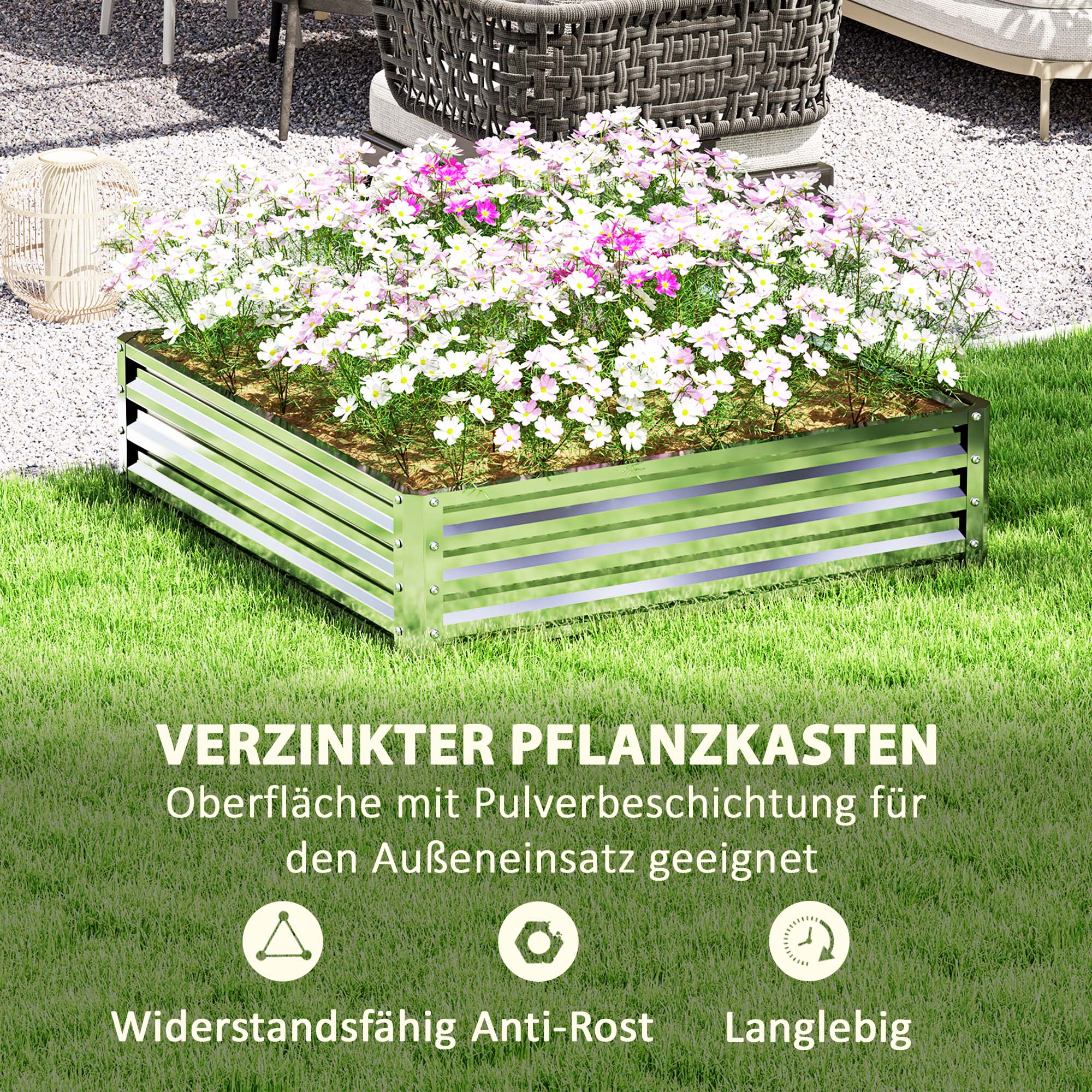 Raised Garden Bed, Planter Box, Vegetable Bed, Plant Box, Herb Bed for Garden, Patio, Balcony, Steel, Silver, 120 x 120 x 30 cm
