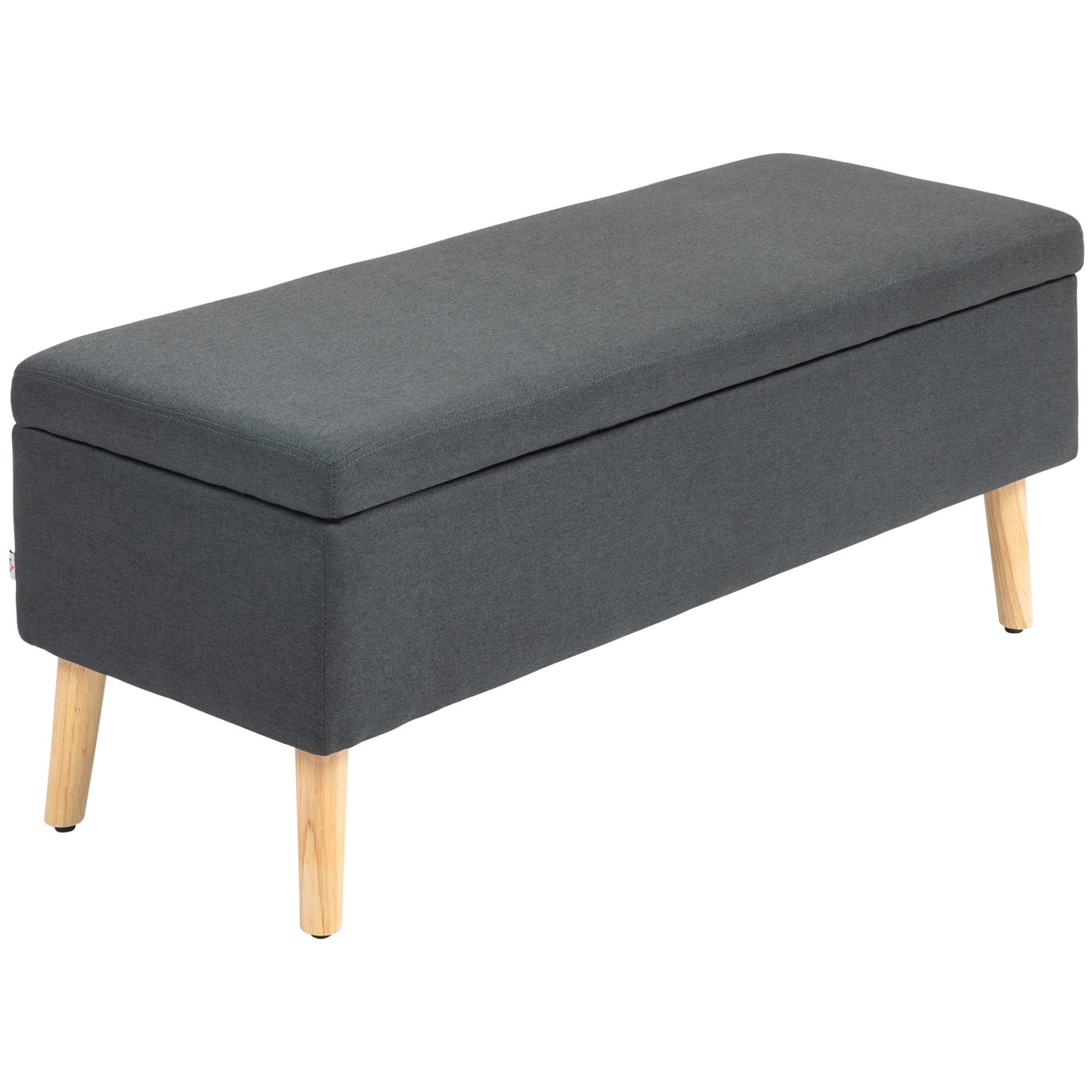Storage Bench Upholstered Bench with Linen Look, Bed Bench with Wood Legs, Trunk Bench for Living Room Bedroom Hallway 110 x 39 x 45 cm, Dark Gray
