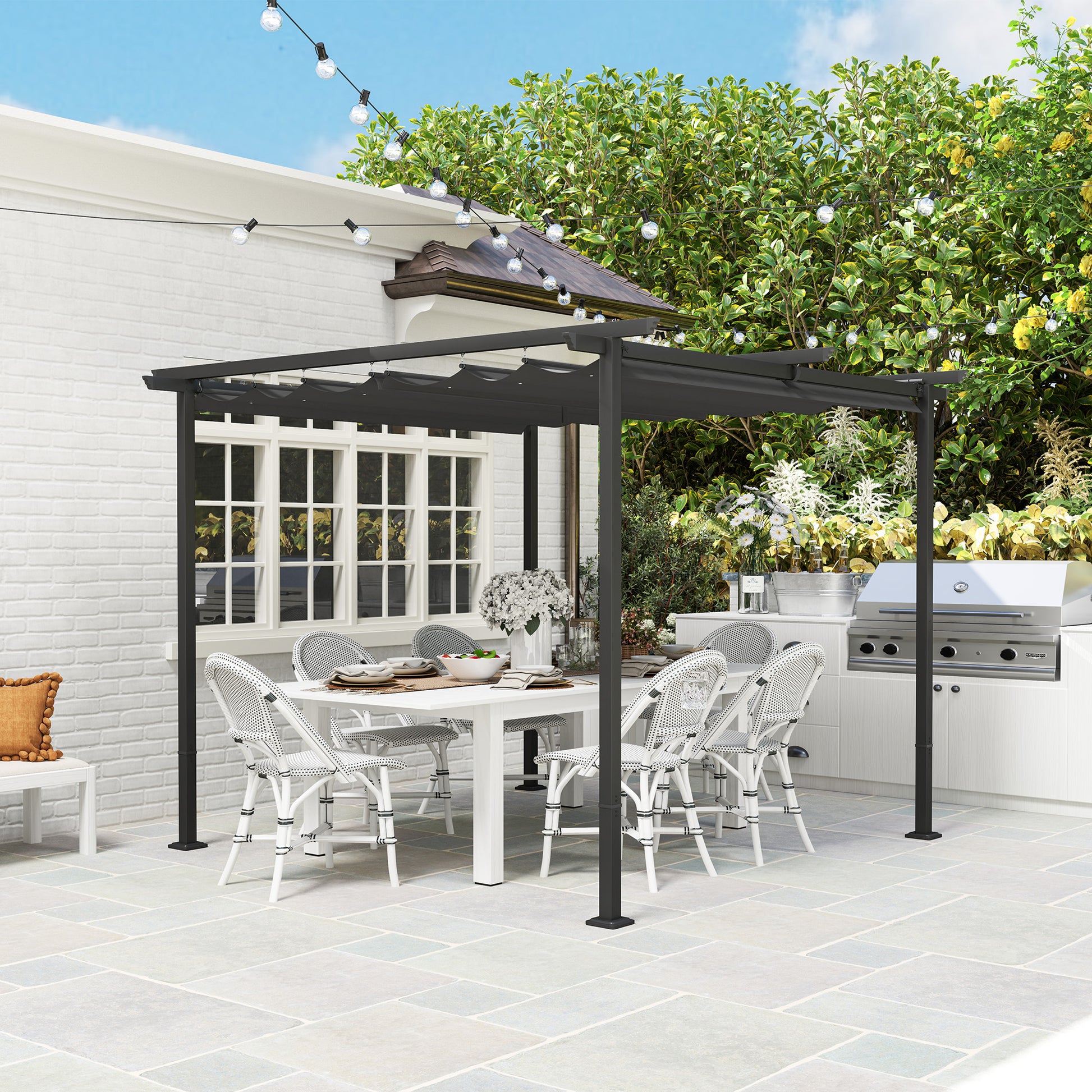 Pergola 3x3m Garden Pavilion Terrace Canopy made of Metal, Garden Pergola with Adjustable Sunroof, UV Protection 30+ Freestanding Sunshade for Terrace and Garden, Dark Gray