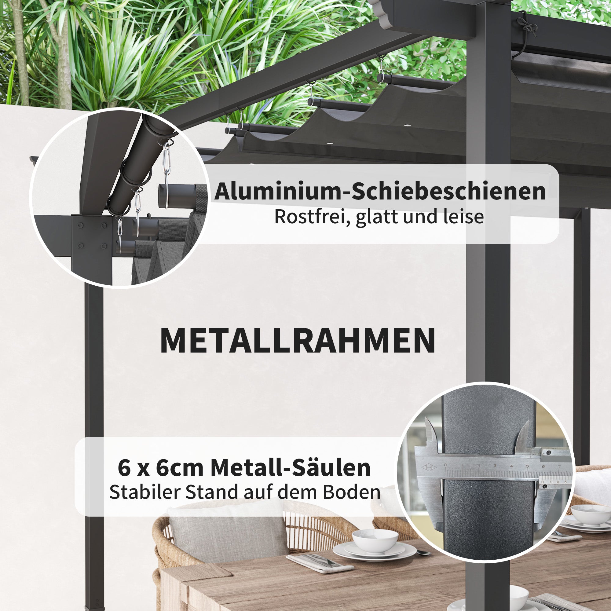 Pergola 3x3m Garden Pavilion Terrace Canopy made of Metal, Garden Pergola with Adjustable Sunroof, UV Protection 30+ Freestanding Sunshade for Terrace and Garden, Dark Gray