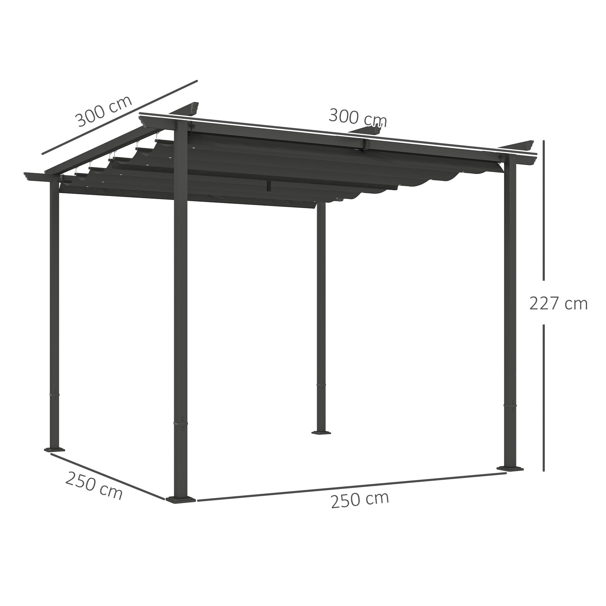 Pergola 3x3m Garden Pavilion Terrace Canopy made of Metal, Garden Pergola with Adjustable Sunroof, UV Protection 30+ Freestanding Sunshade for Terrace and Garden, Dark Gray