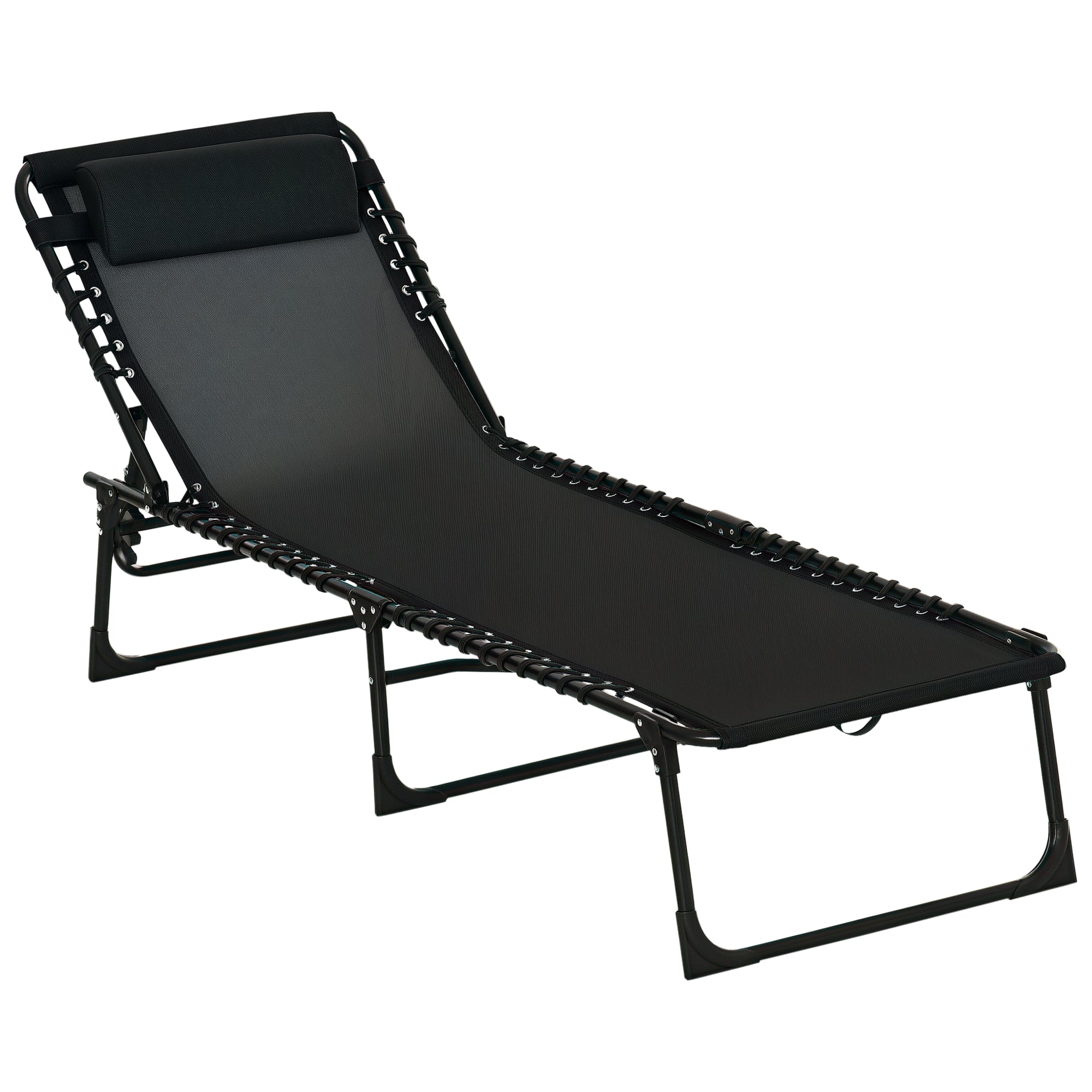 Foldable and Adjustable Lounger with 4 Positions Reclining Garden Chair with Cord System for Outdoor Steel Frame 189x58x30 cm Black