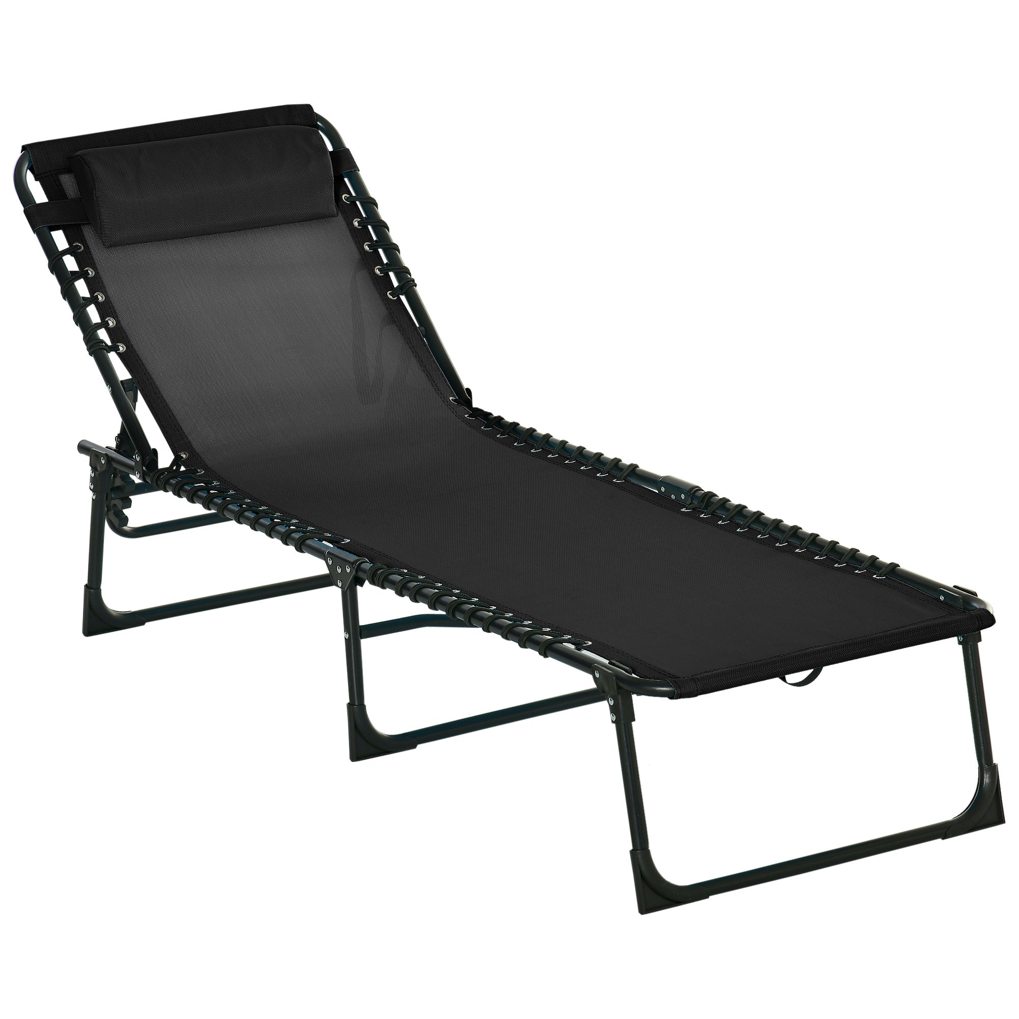 Foldable and Adjustable Lounger with 4 Positions Reclining Garden Chair with Cord System for Outdoor Steel Frame 189x58x30 cm Black