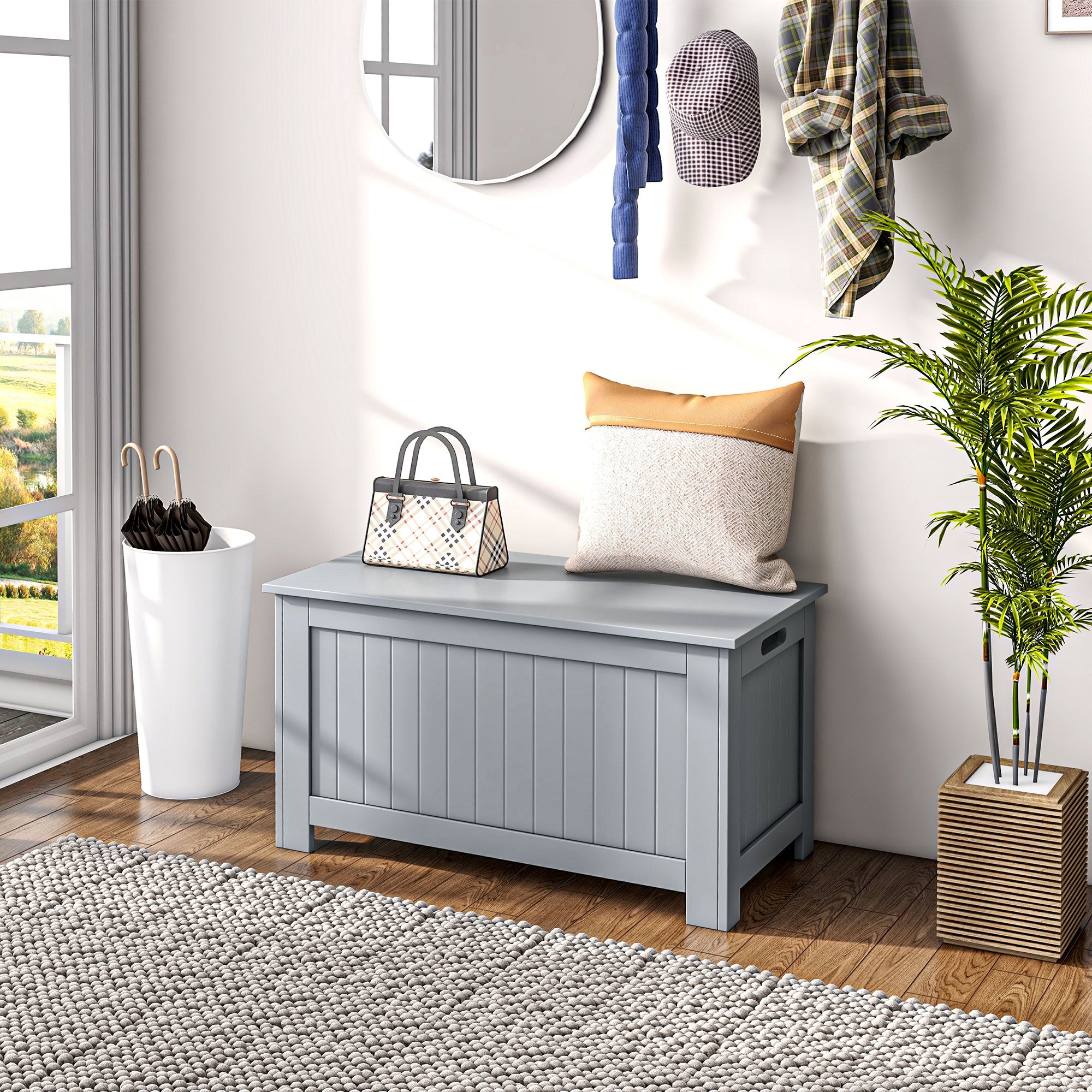 Storage Trunk for Bedroom Storage Bench with Lid Versatile Storage Trunk with Safety Hinge for Hallway Living Room 81x40x46 cm Gray
