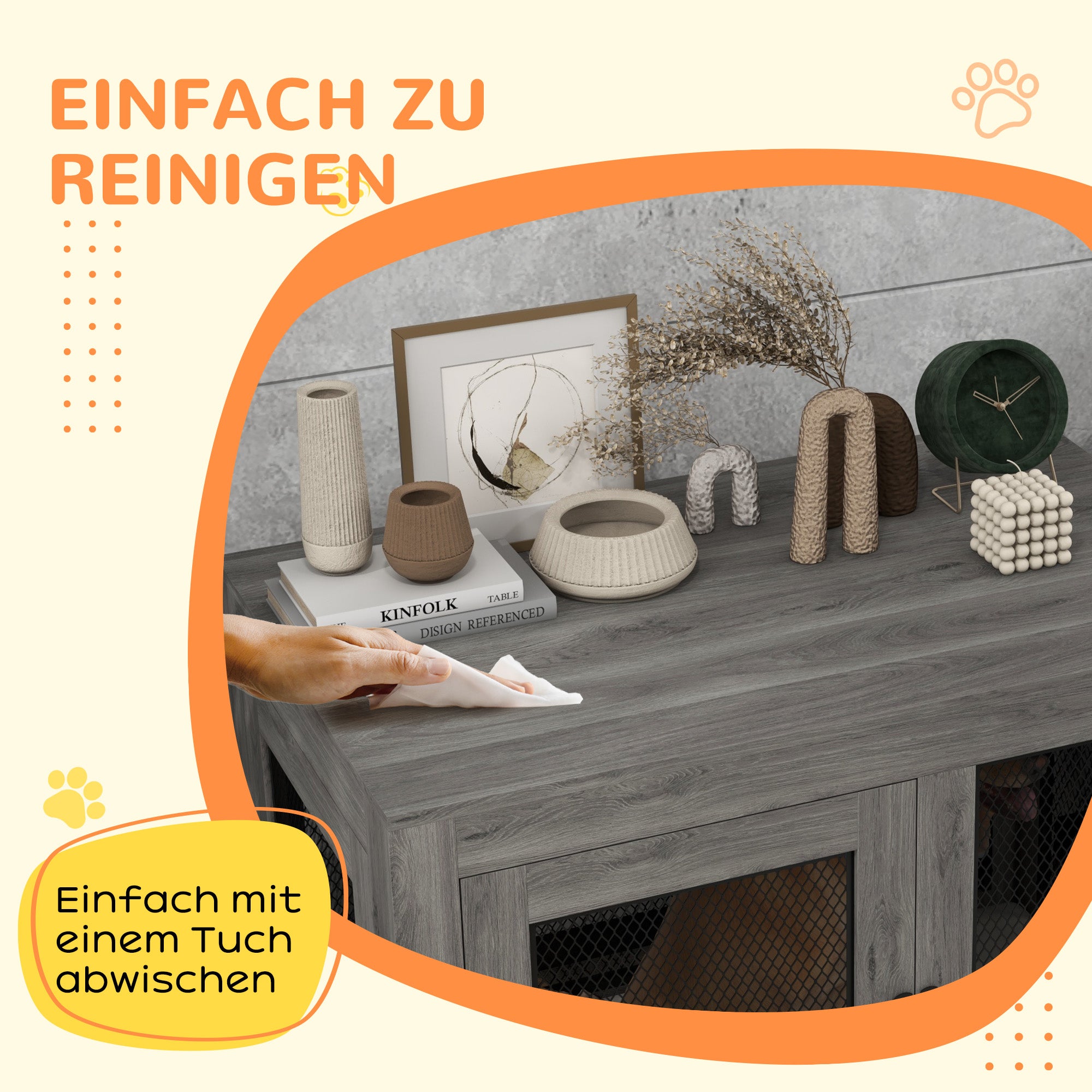 Home Dog Cage, Dog Crate with 2 Doors, Washable Cushion, Dog House with Adjustable Feet, Latches, for Large Dogs up to 30 kg, Gray, 94 x 60 x 71.5 cm