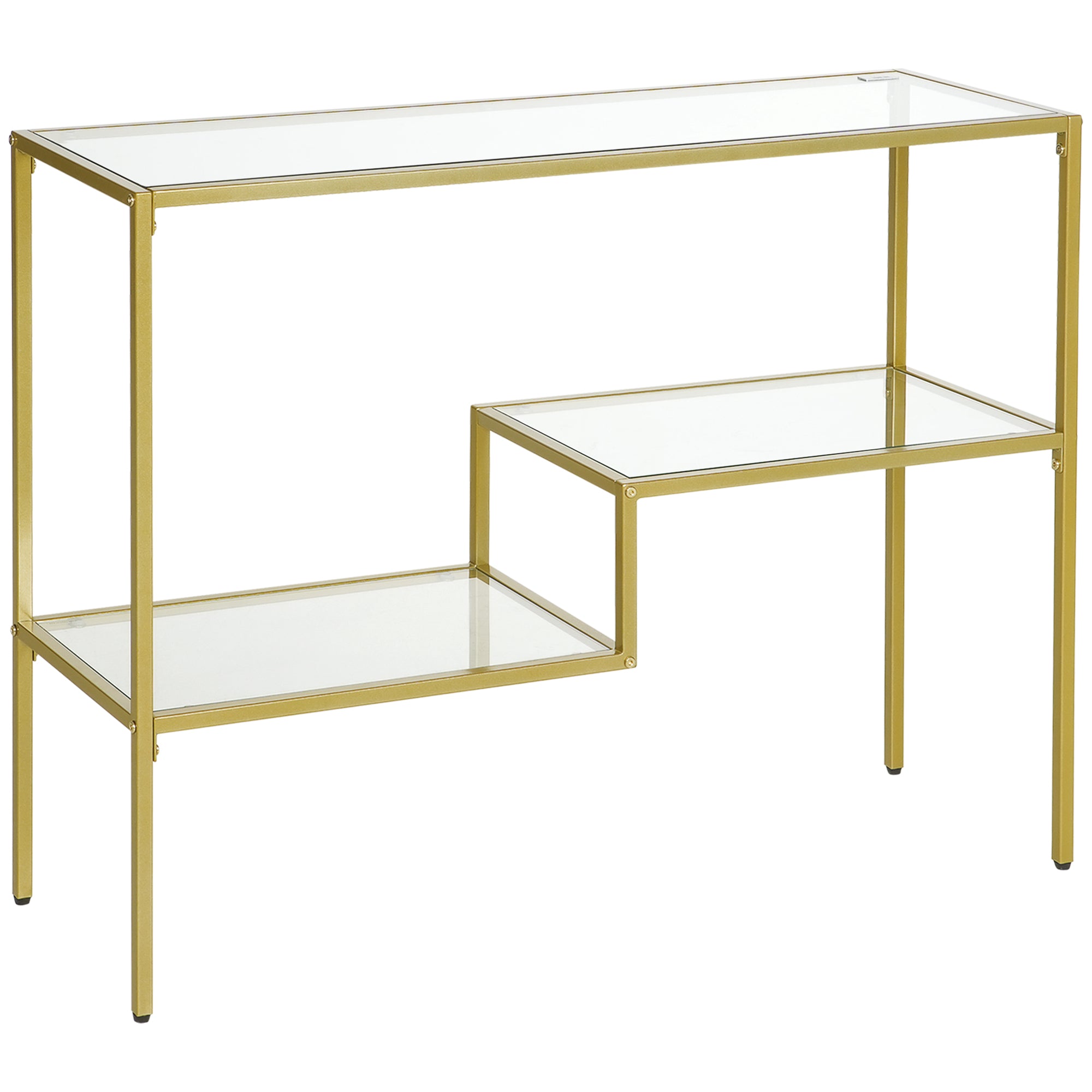 3-Shelf Entry Console Table in Steel and Tempered Glass, 100x32x76 cm, Gold