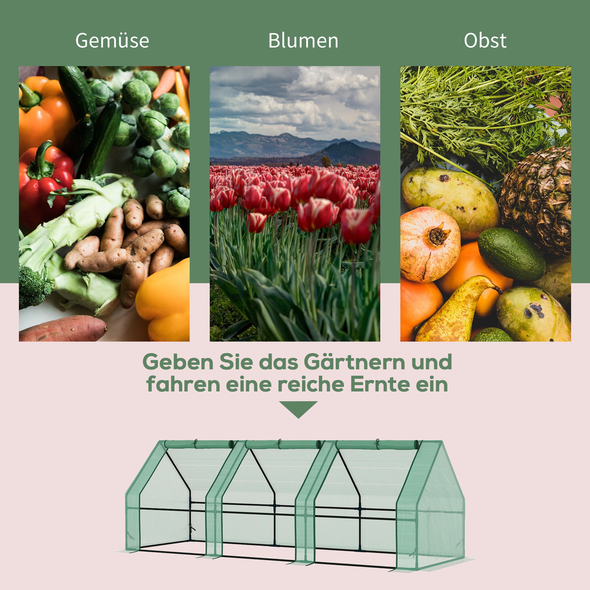 Greenhouse with 3 Roll-Up Windows, PE Grid Film, Steel Frame Greenhouse, Balcony Greenhouse, Garden Greenhouse, 270x90x90cm Tomato Greenhouse for Vegetables, Flowers, Plants, Green