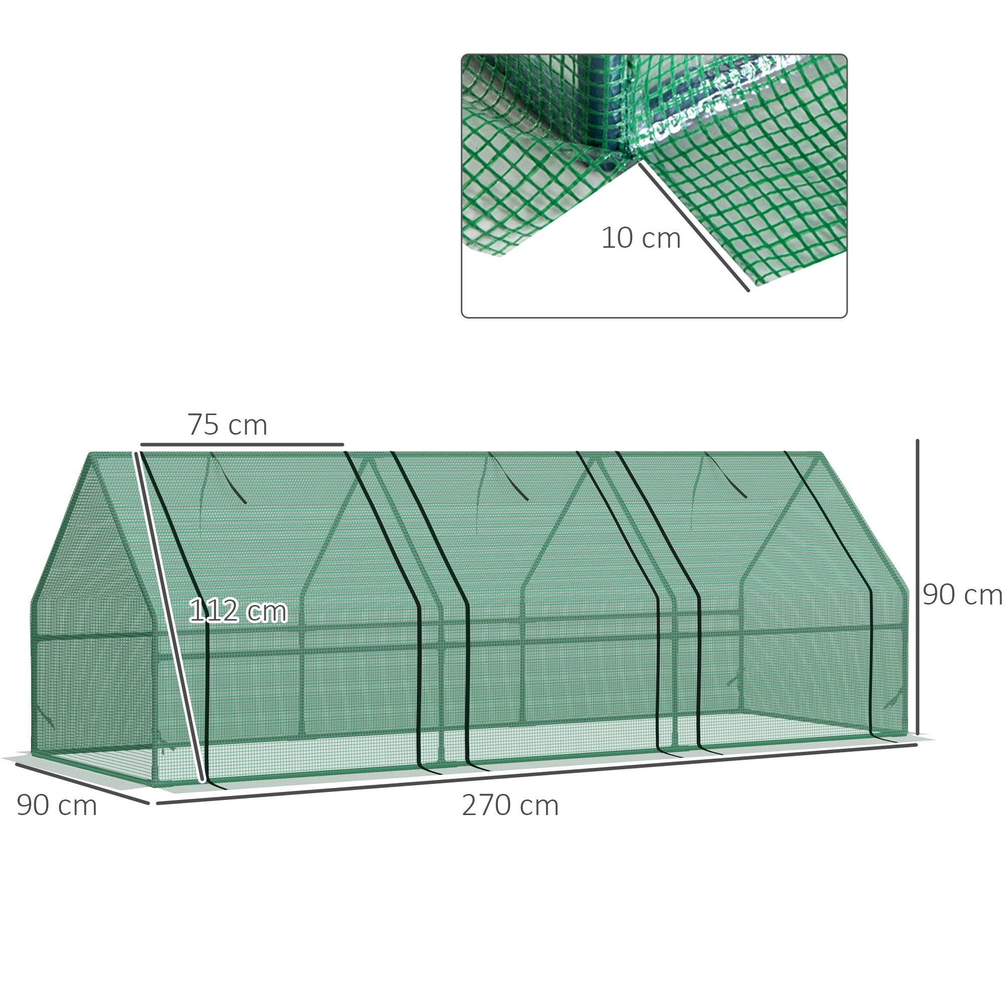 Greenhouse with 3 Roll-Up Windows, PE Grid Film, Steel Frame Greenhouse, Balcony Greenhouse, Garden Greenhouse, 270x90x90cm Tomato Greenhouse for Vegetables, Flowers, Plants, Green