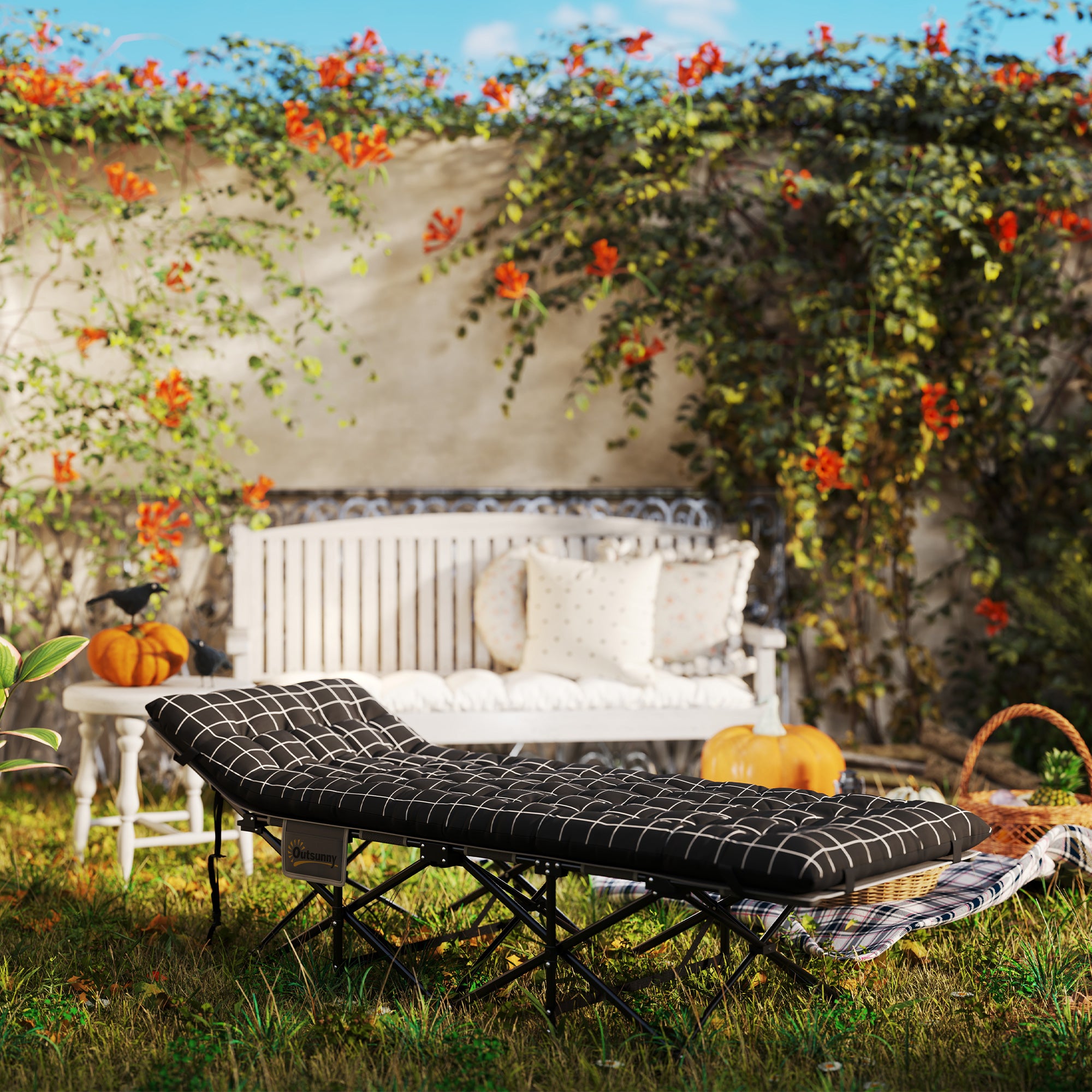 Folding Camp Bed with Mattress Carry Bag 190 x 67 x 37 cm Guest Bed up to 150 kg Camp Bed for Adults Folding Bed for Indoor, Outdoor, Garden Camping Travel Black