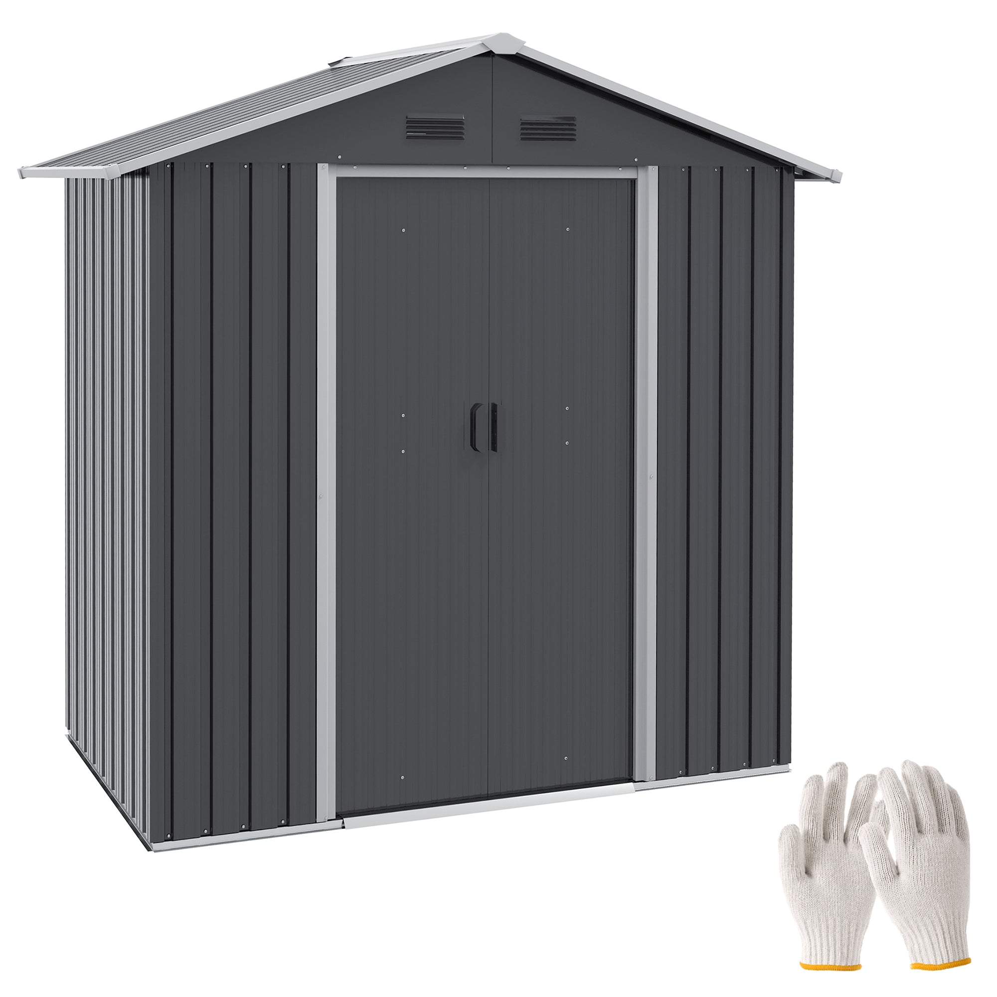 Metal Garden Shed 1.8 m², Metal Tool Shed, 194 x 110 x 184 cm, Large Outdoor Storage Space with Sliding Doors and 4 Vents, Dark Gray