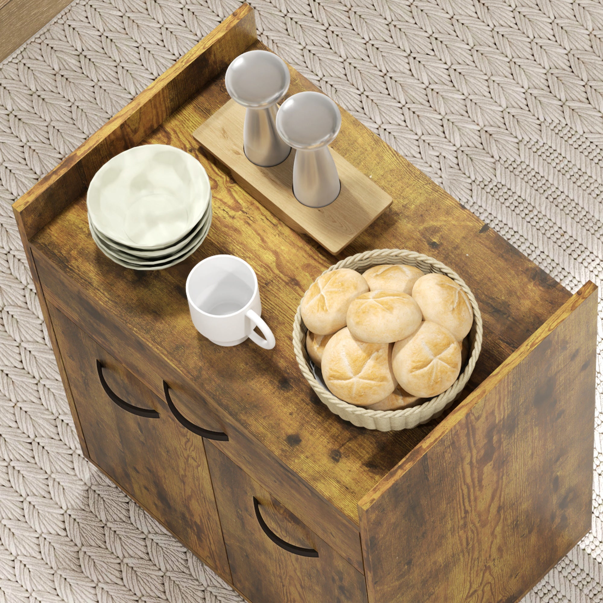 Microwave Kitchen Cart with Drawer and Cabinet, Kitchen Island in Wood with 4 Wheels and Adjustable Shelf, 60x40x77 cm, Rustic Brown