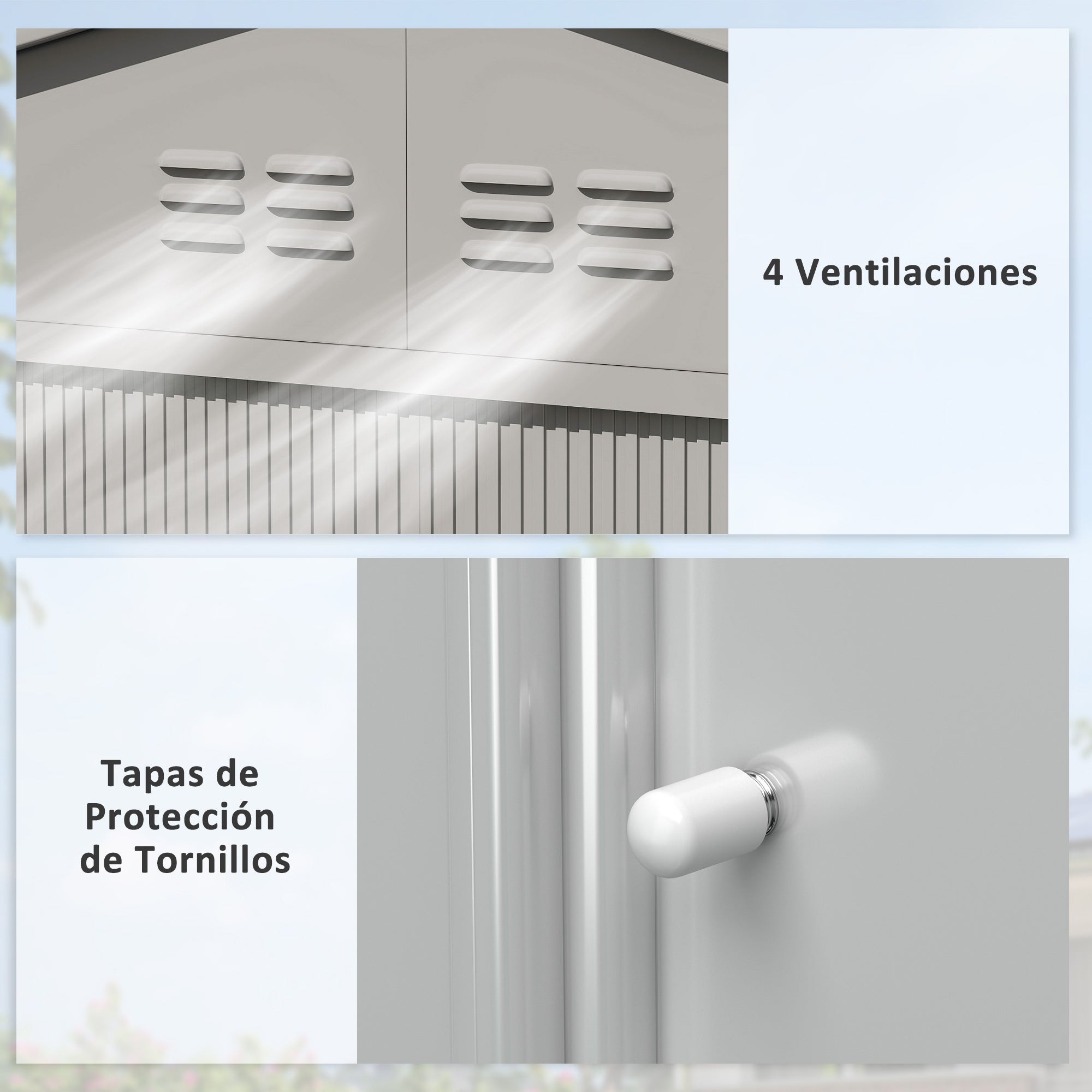 Garden Shed Exterior 4.9 m² 277x195x192 cm Outdoor Garden Shed with Sliding Door Fiberglass Roof Reinforced Base (Floor NOT Included) and 4 Windows Gray Silver