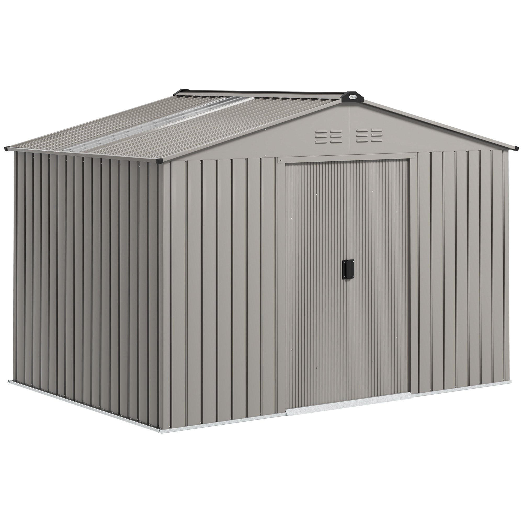 Garden Shed Exterior 4.9 m² 277x195x192 cm Outdoor Garden Shed with Sliding Door Fiberglass Roof Reinforced Base (Floor NOT Included) and 4 Windows Gray Silver