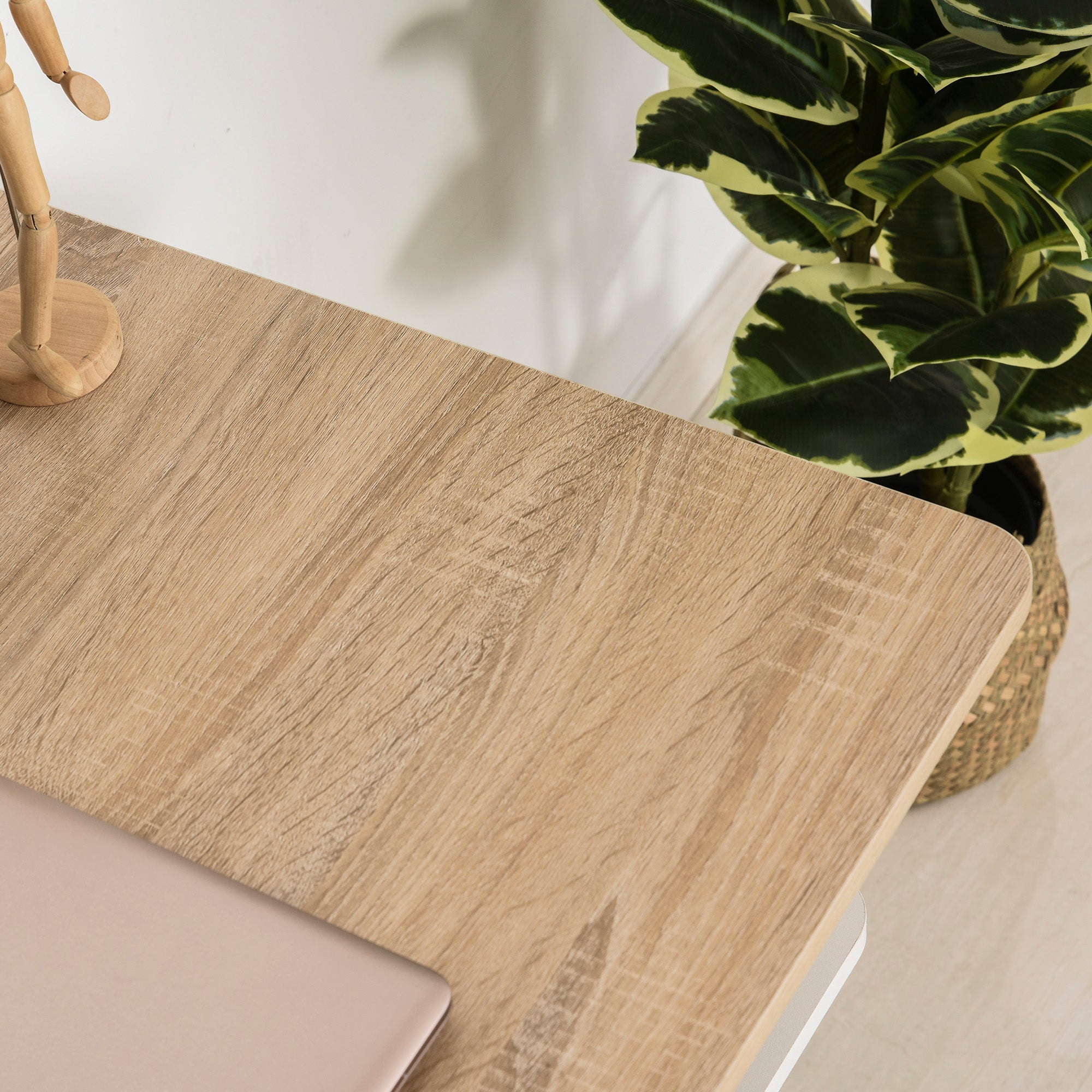 2-in-1 Desk with 3-Level Shelf Large Surface Storage Space Office Desk Bedroom Study 100x55x74 cm Wood