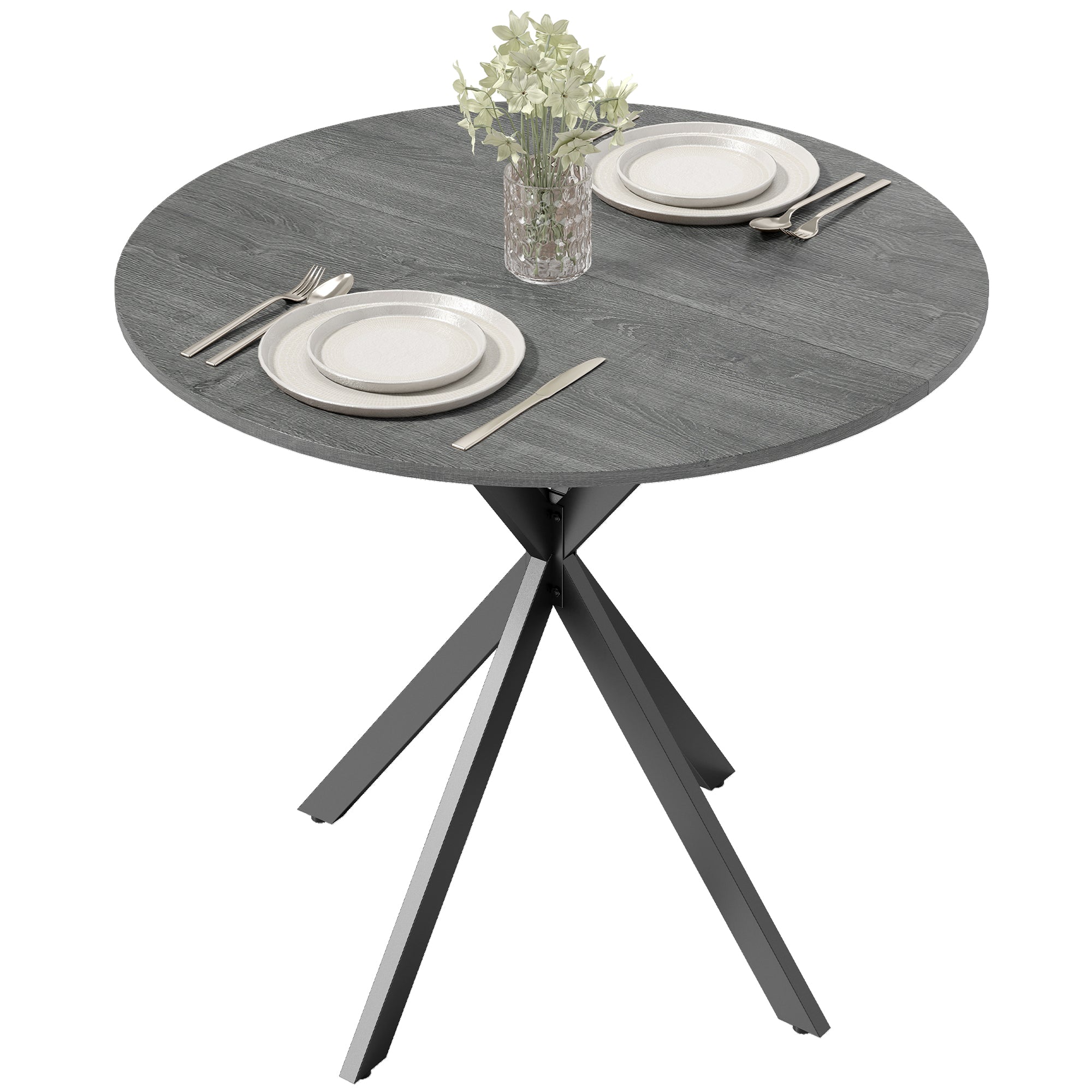 Round Dining Table, 31.5 in Diameter, Industrial-Style Steel X-Legs, Kitchen/Dining/Home Office, Gray