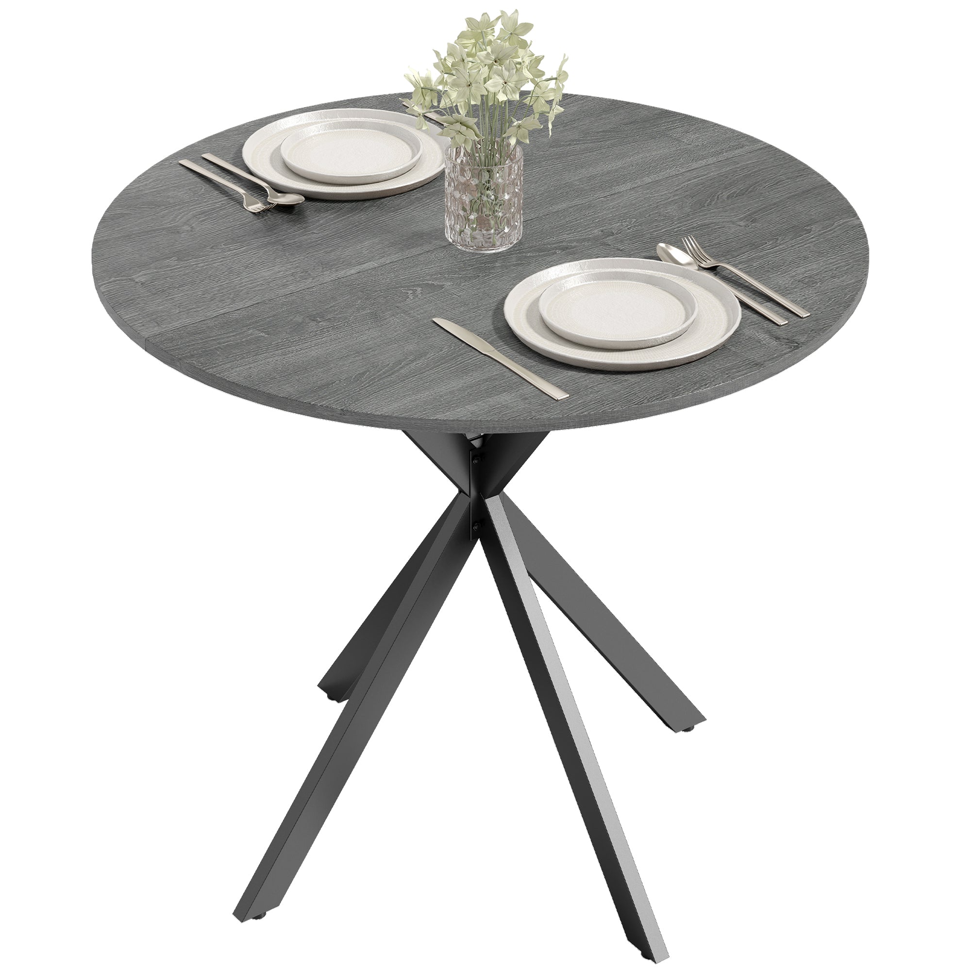 Round Dining Table, 31.5 in Diameter, Industrial-Style Steel X-Legs, Kitchen/Dining/Home Office, Gray