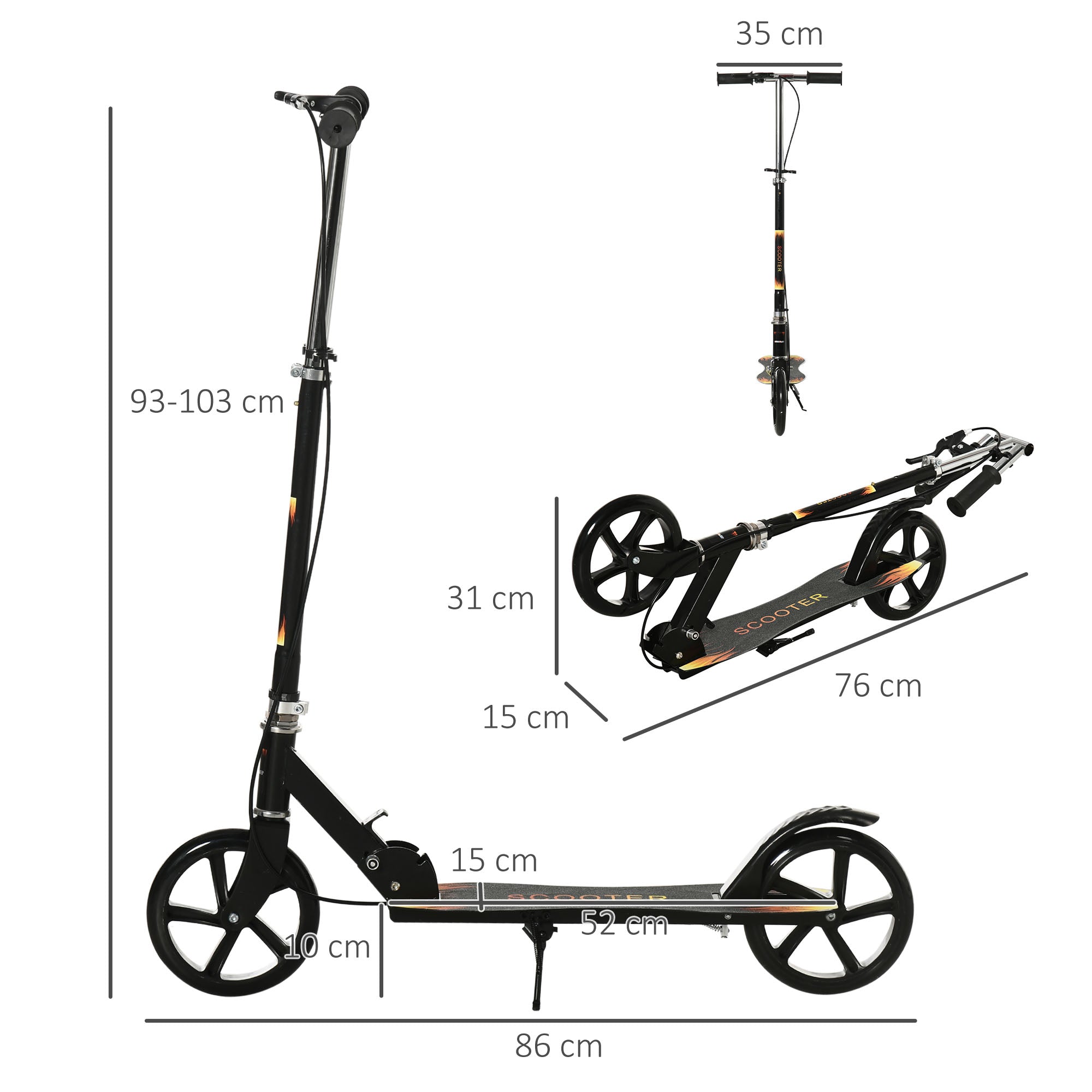 2-Wheel Foldable Scooter for Kids Age 7-14 with Adjustable Handlebar at 3 Levels and Dual Brake - Black