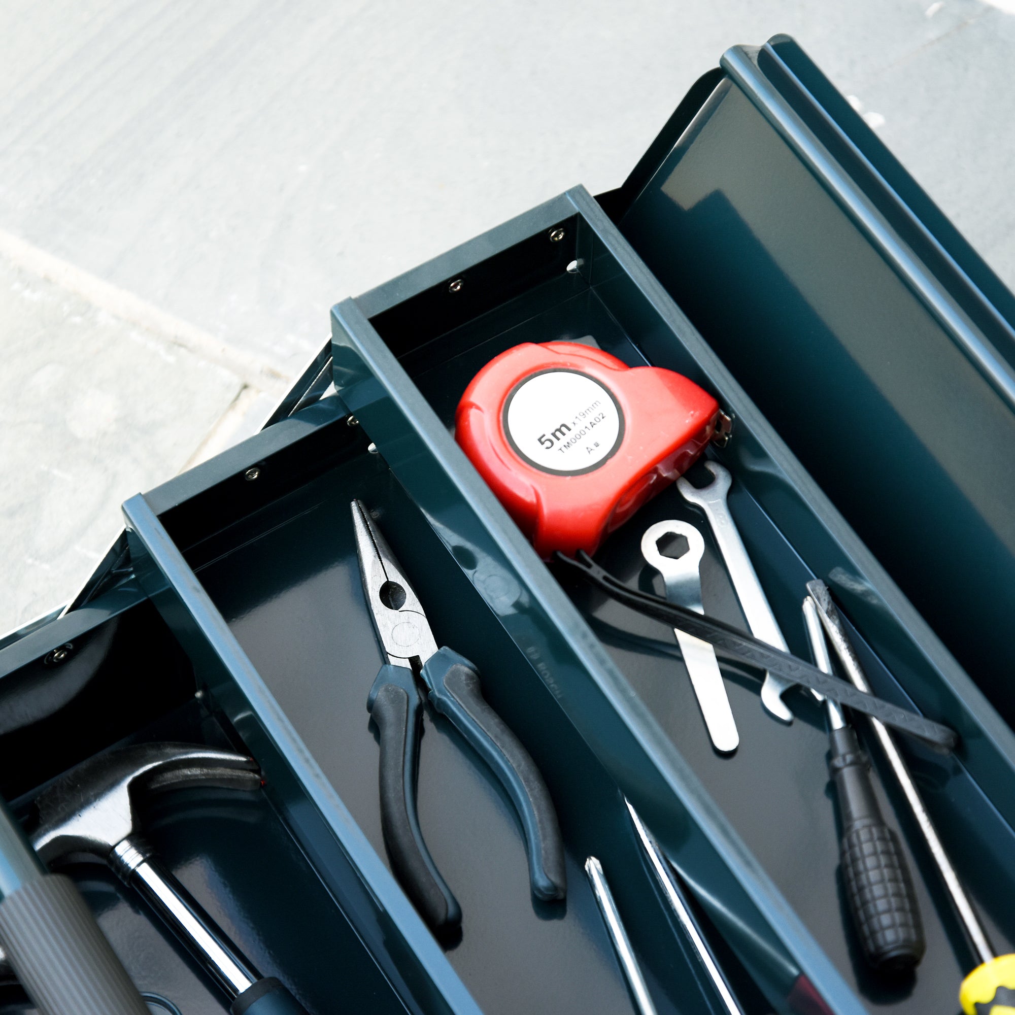 Tool Box Toolbox Assembly Tool Chest Empty Space-saving with 5 Compartments Foldable Stable Steel (SPCC) Dark green 45 x 20 x 34.5 cm