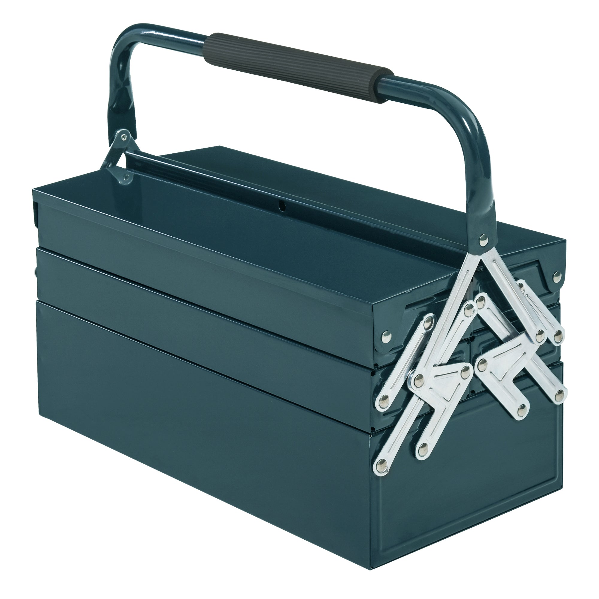 Tool Box Toolbox Assembly Tool Chest Empty Space-saving with 5 Compartments Foldable Stable Steel (SPCC) Dark green 45 x 20 x 34.5 cm