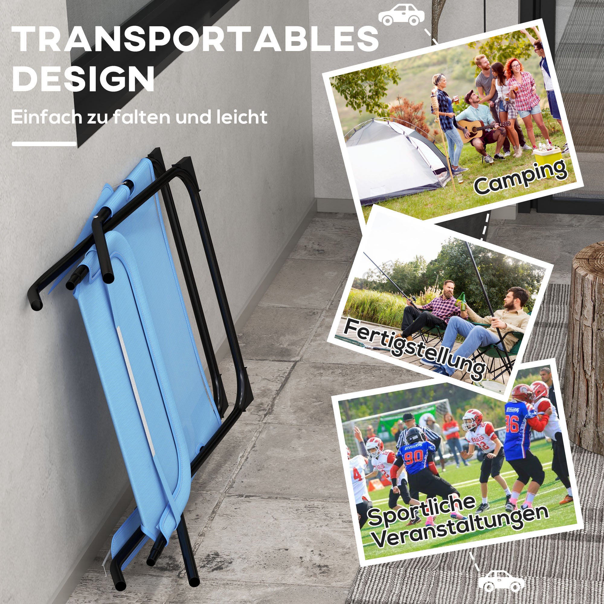 Folding Garden Chair with Adjustable Backrest Camping Chair with Headrest up to 120 kg Load for Garden Balcony Mesh Blue