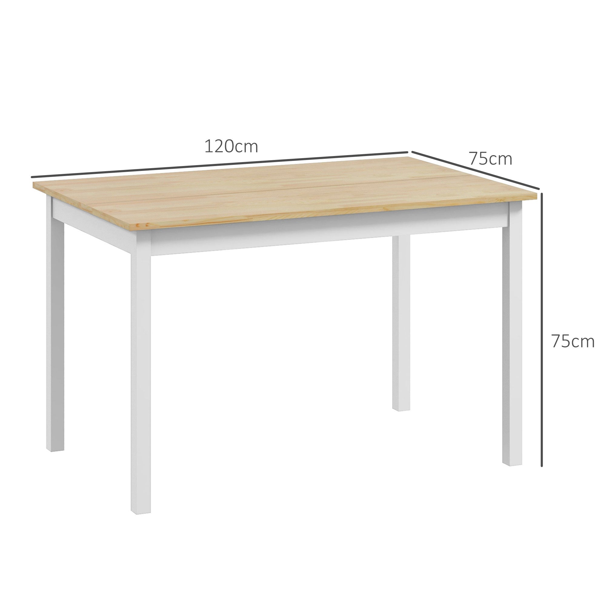 Dining Table, Kitchen Table, Solid Wood Structure, 4 Persons, Dining Table, Vintage Design, 120cm, Natural and White
