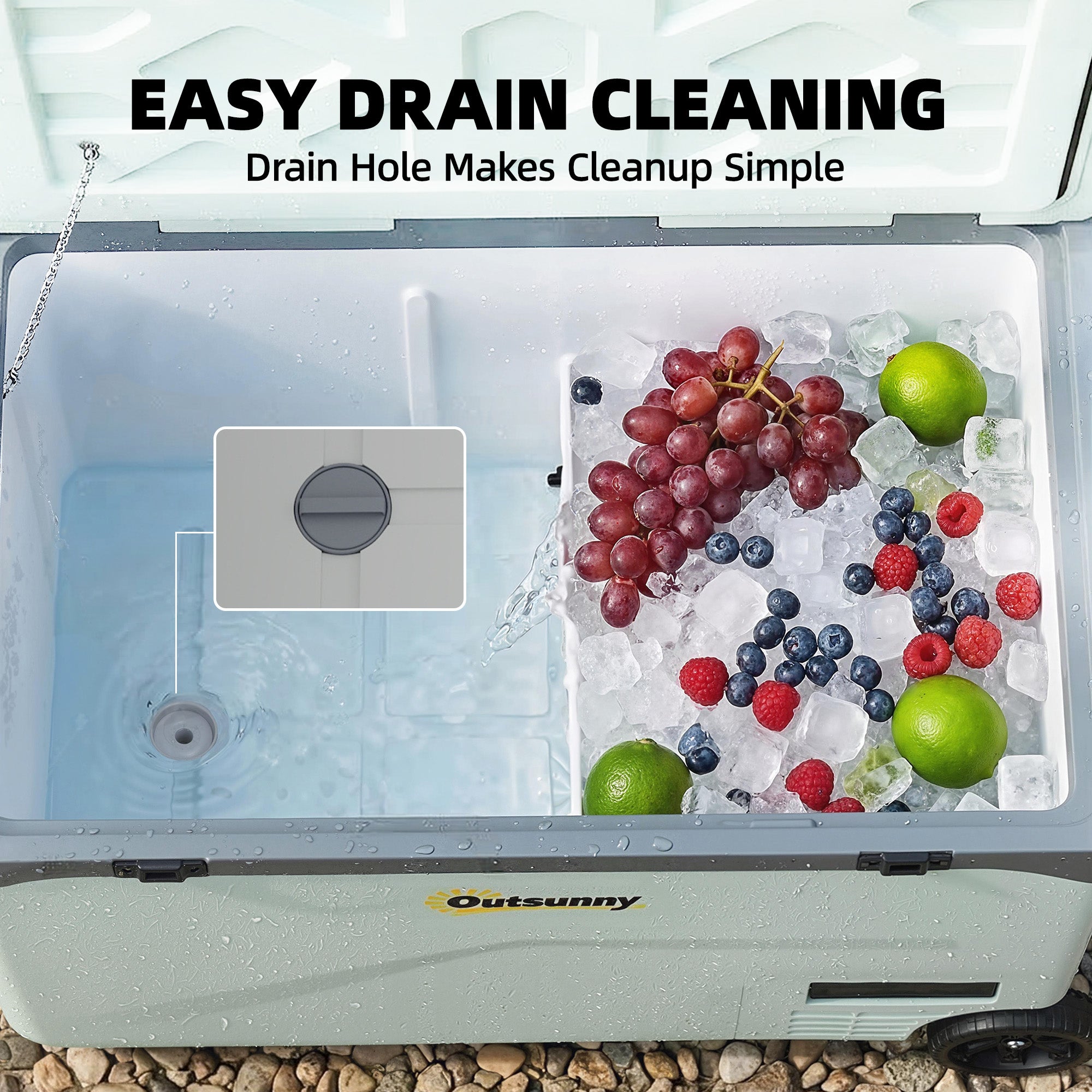 42.5L Portable Electric Cooler (12/24/240V) — Compressor Fridge/Freezer, Bluetooth App, LED Display, ECO & MAX Modes, Handle, Phone Holder, Wheels (Green/Black)