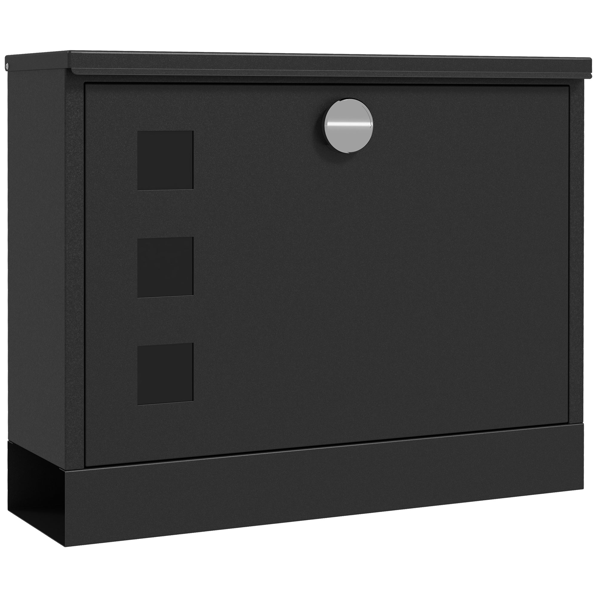 Letterbox with Newspaper Compartment, Metal Mailbox with 2 Keys, Wall-Mounted Mailbox with Viewing Window, Water-Resistant, 36.5 x 11.5 x 29 cm, Black
