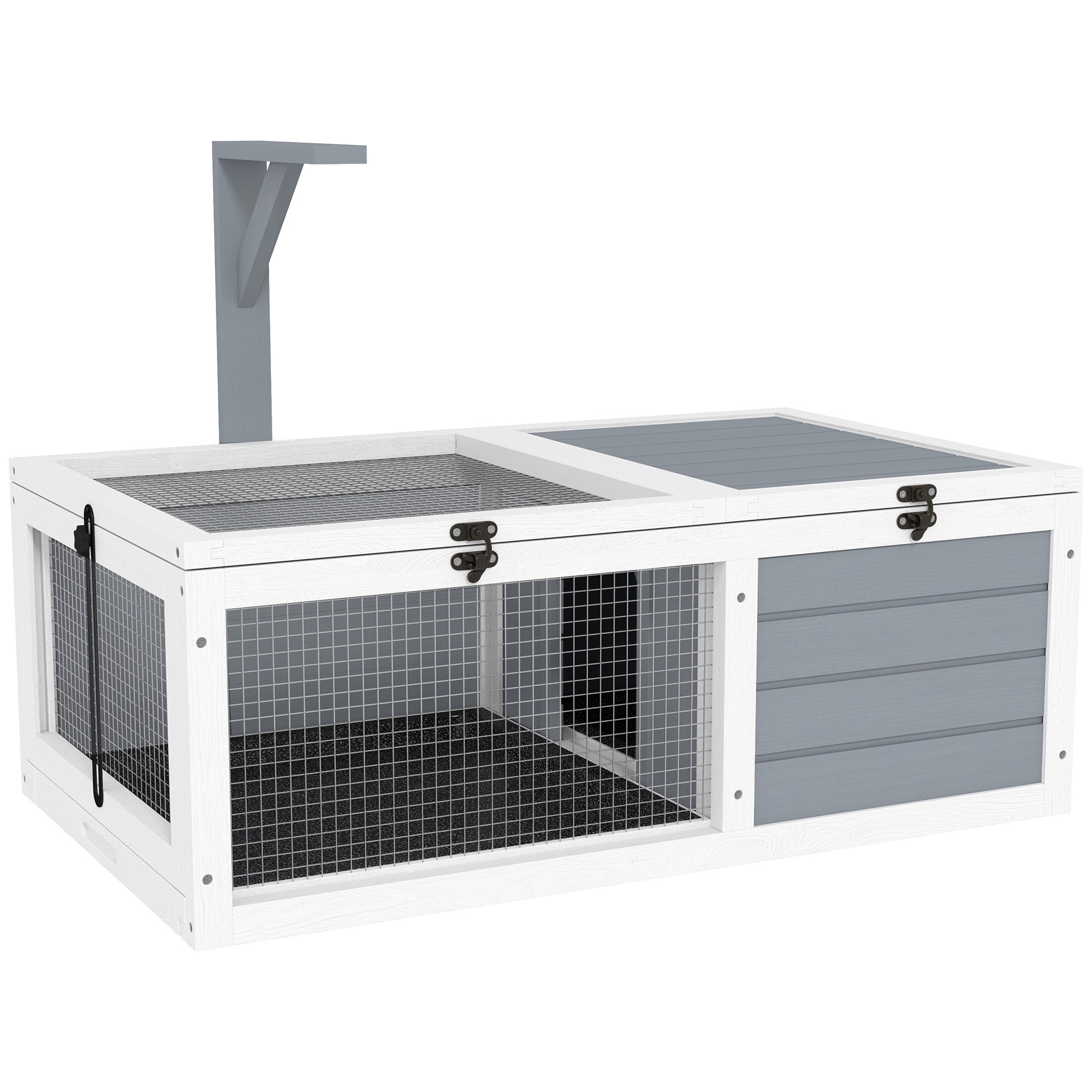 Turtle Enclosure, outdoor wooden land turtle house with lamp stand, 2 sliding trays, cage for land turtles, rabbits, and small animals - dimensions 81 x 48 x 31.5 cm, light gray