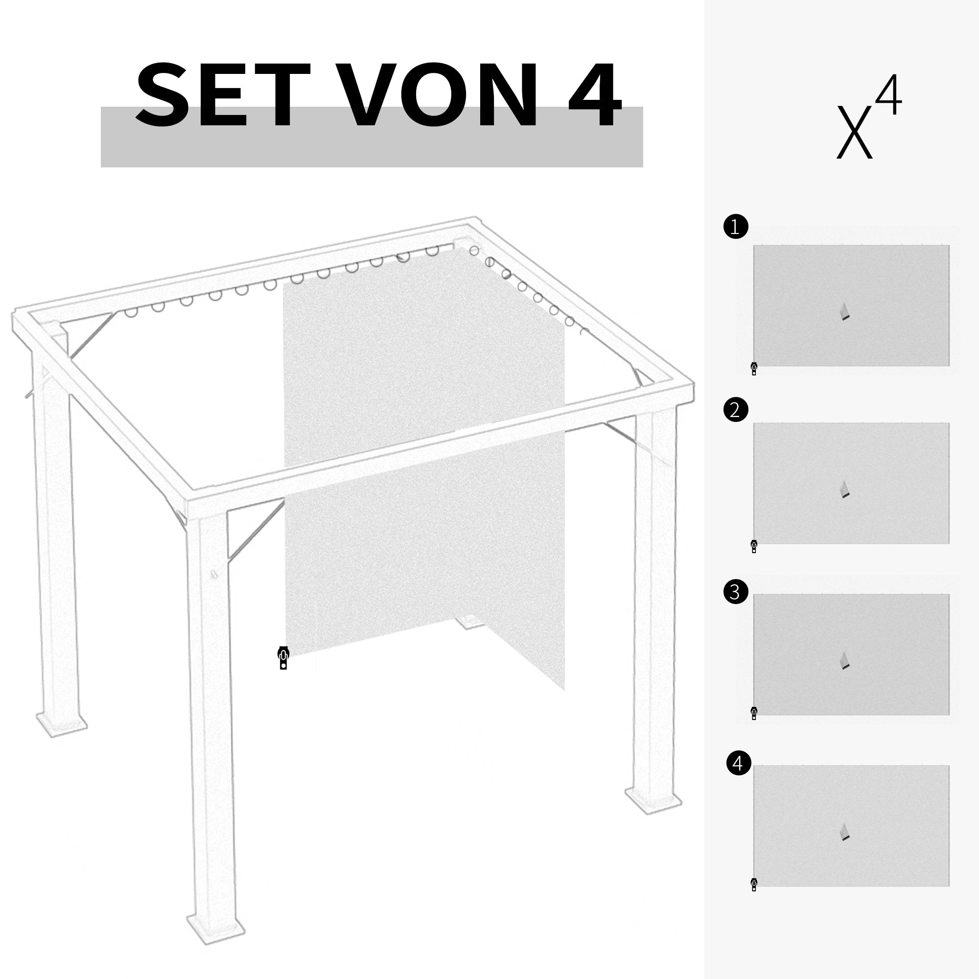 4 Side Panels for 3x4m Pavilion with Hooks, Side Walls for Garden Pavilion Party Tent Polyester Light Grey 352 x 205cm
