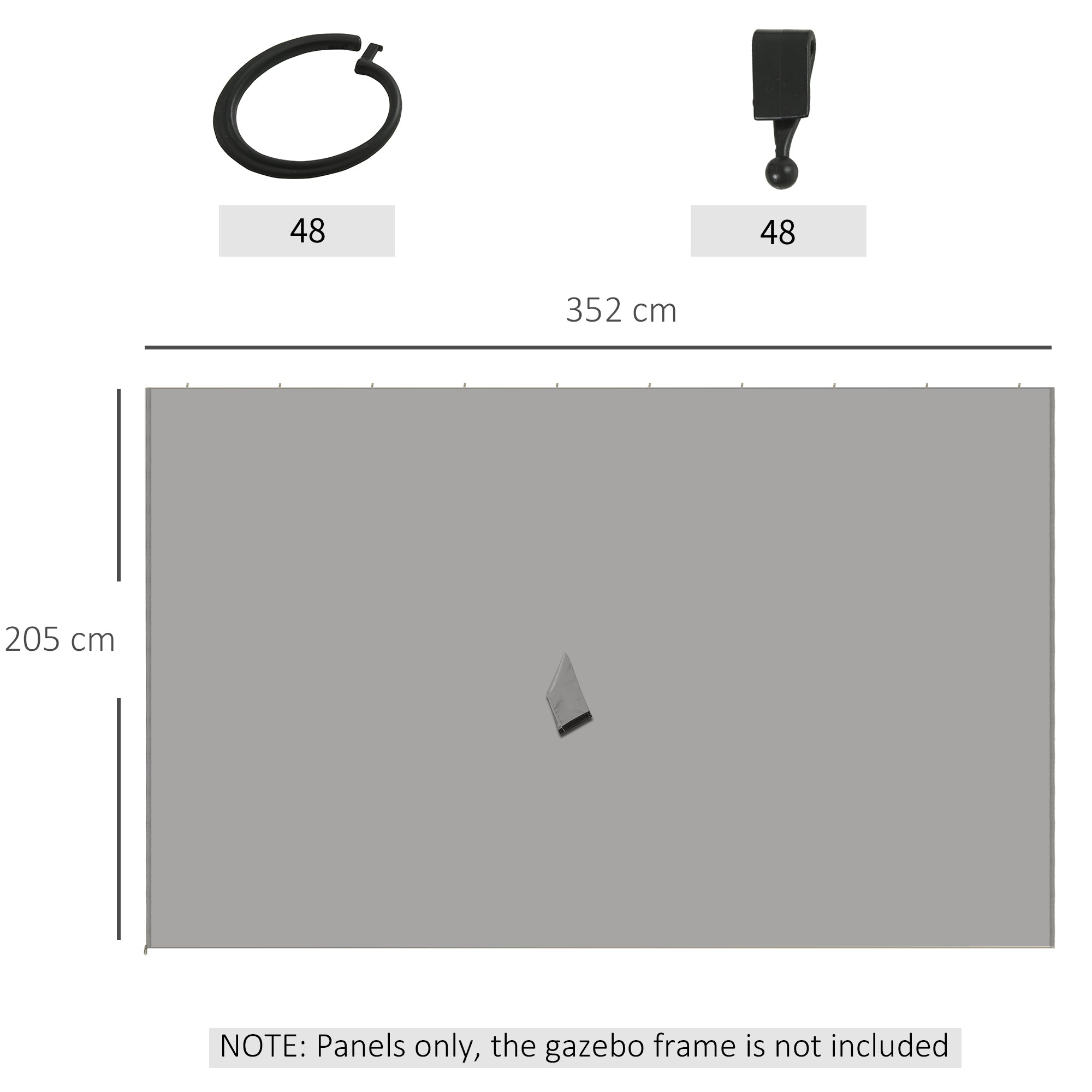 4 Side Panels for 3x4m Pavilion with Hooks, Side Walls for Garden Pavilion Party Tent Polyester Light Grey 352 x 205cm