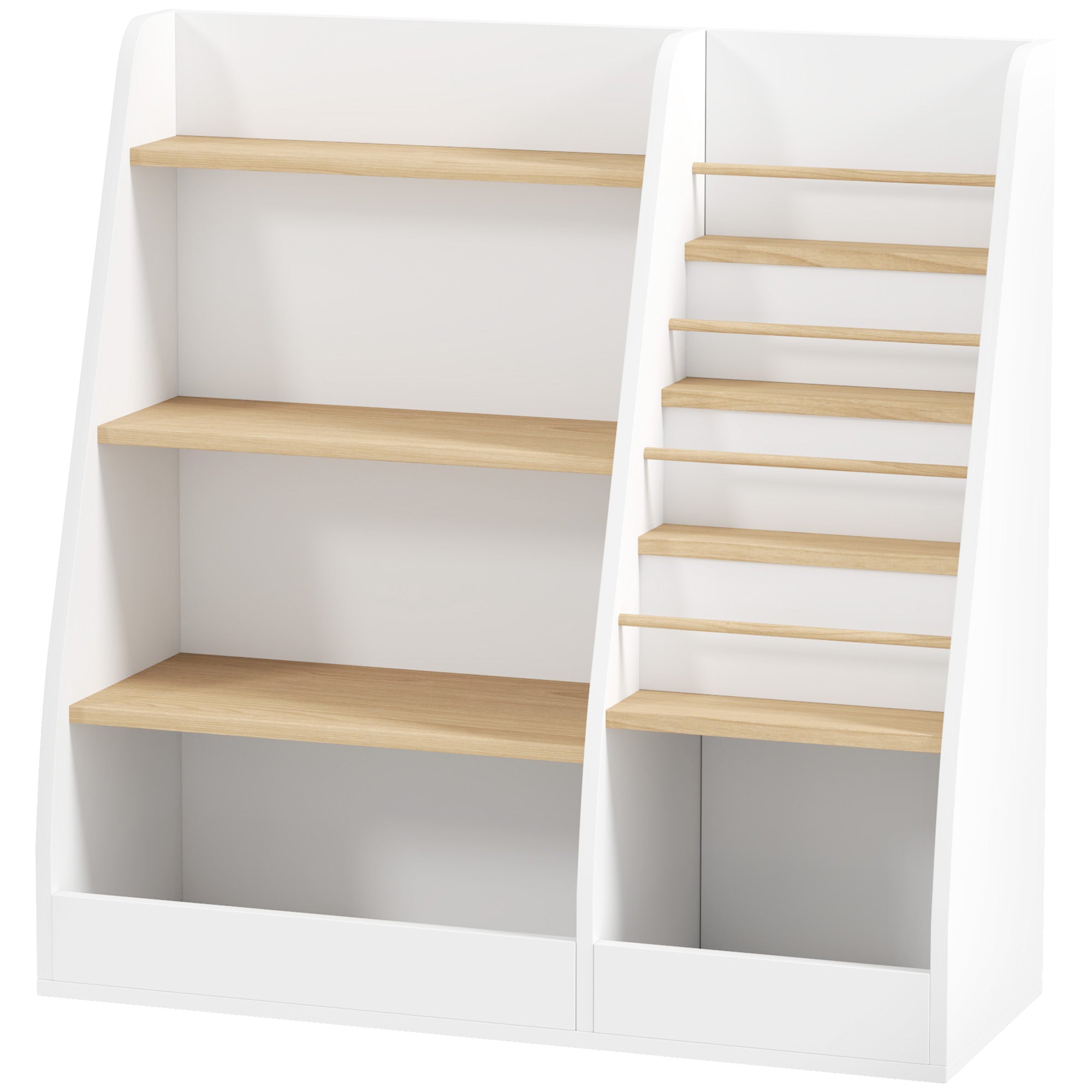Children's Bookshelf, Kids Book Storage 4 Levels, Book Stand, Storage Grid, Toy Storage Cabinet, Children's Room and Playroom Shelf, White