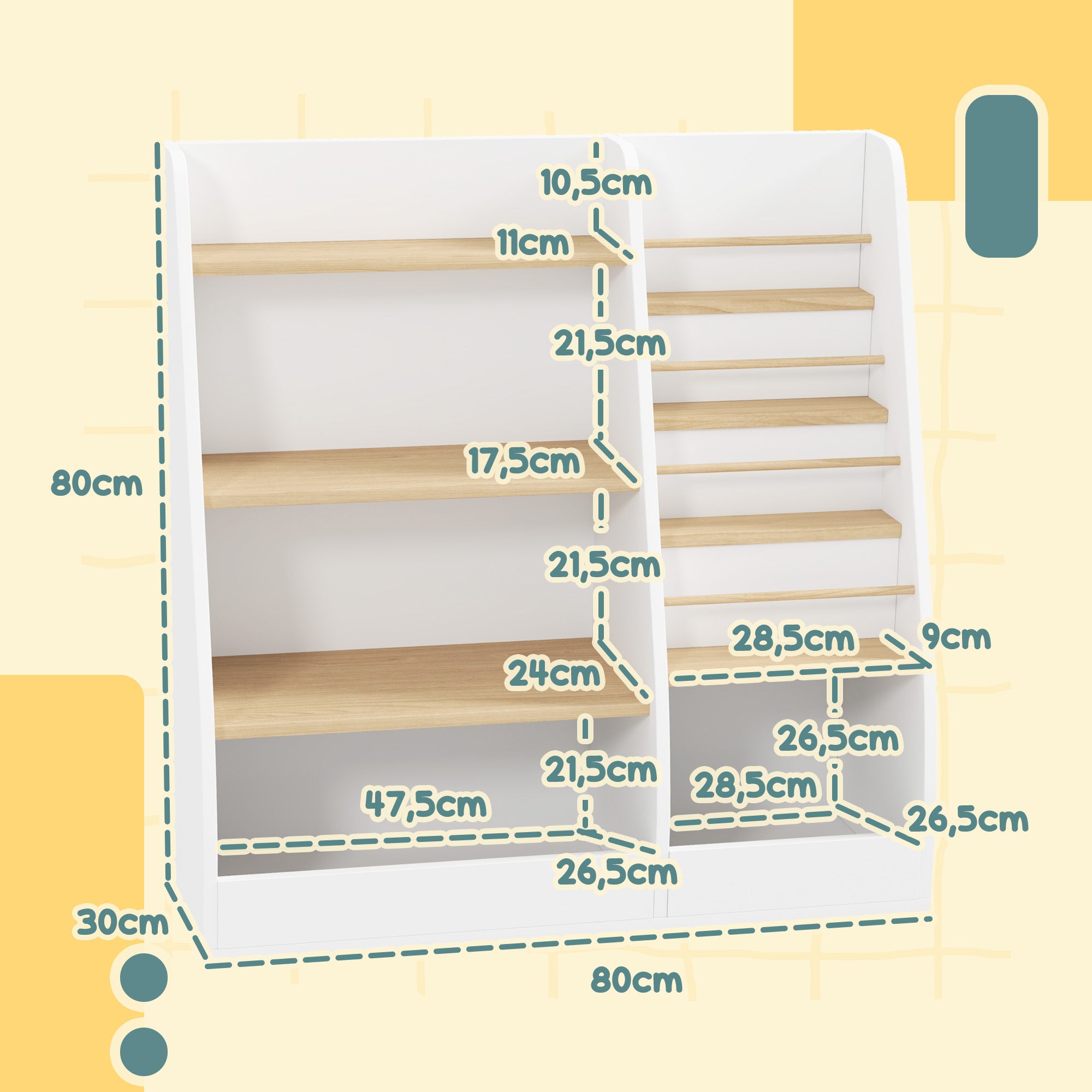 Children's Bookshelf, Kids Book Storage 4 Levels, Book Stand, Storage Grid, Toy Storage Cabinet, Children's Room and Playroom Shelf, White