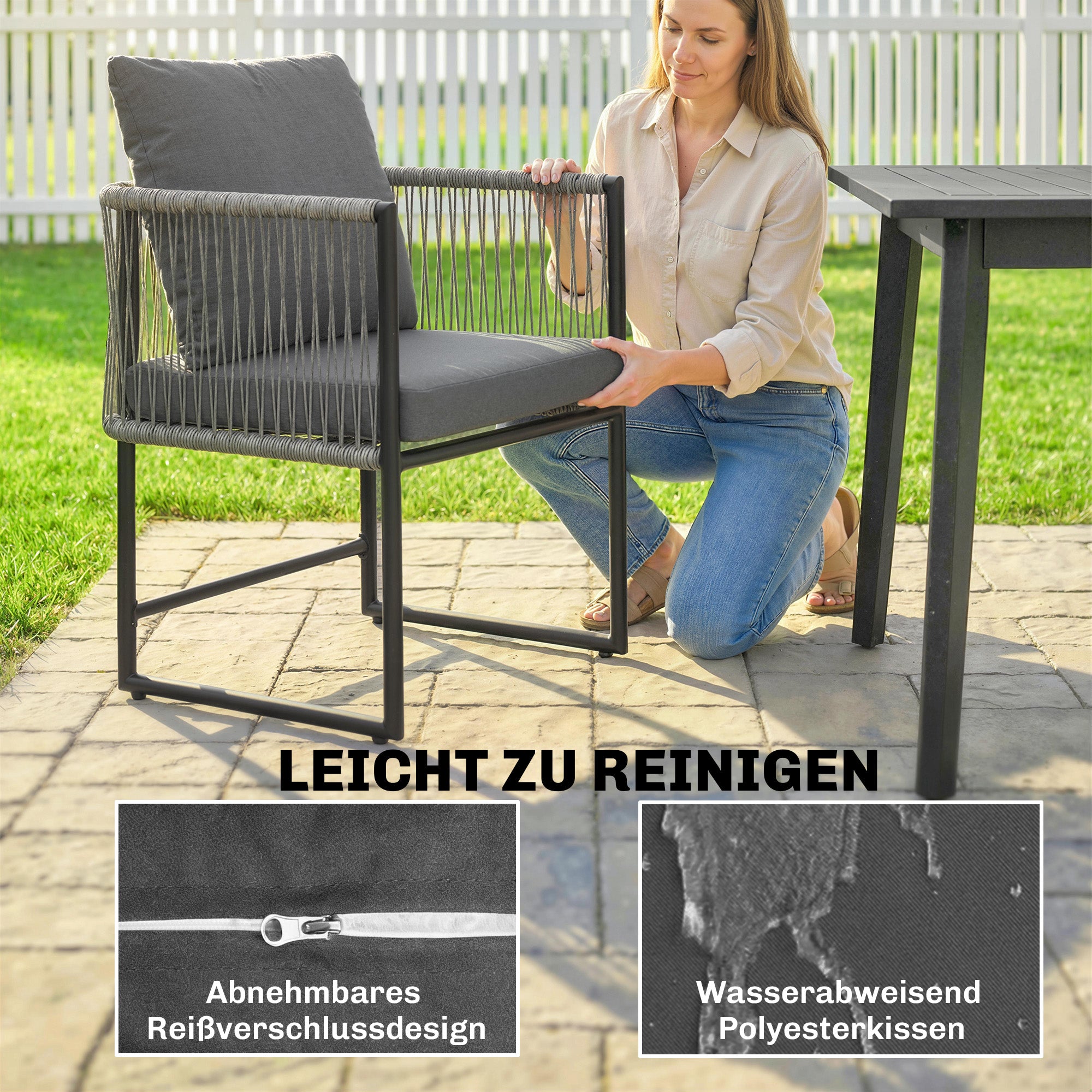 2-Pack Weatherproof Garden Chairs — Steel Frame PE Rattan Patio Chairs with Cushions, Armrests & Backrests, Up to 265 lb Capacity, Dark Gray