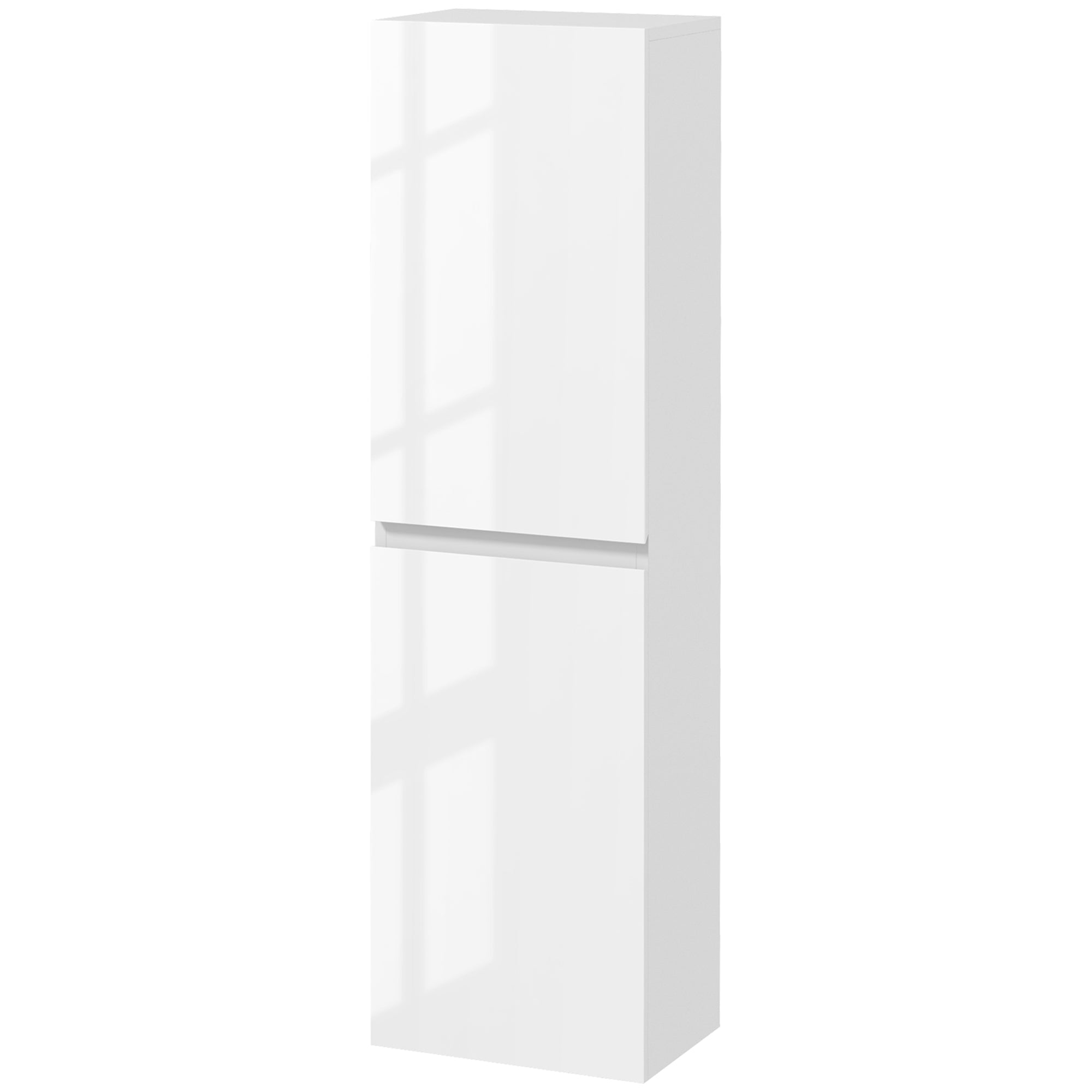Bathroom Tall Cabinet, High Gloss Finish Storage Cabinet, Adjustable Shelves, 2 Cupboards, Bathroom Storage Shelf, 35 x 25 x 120 cm, White Gloss