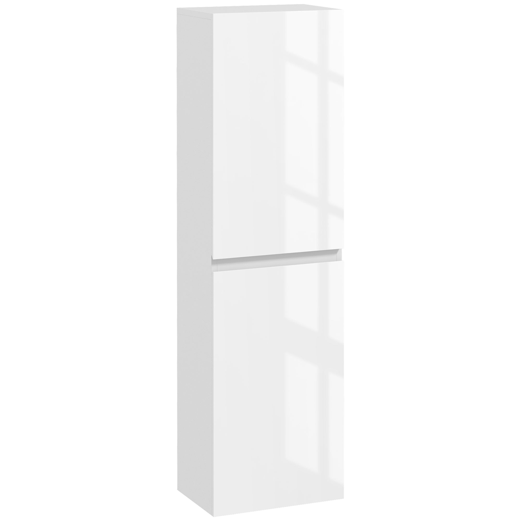 Bathroom Tall Cabinet, High Gloss Finish Storage Cabinet, Adjustable Shelves, 2 Cupboards, Bathroom Storage Shelf, 35 x 25 x 120 cm, White Gloss