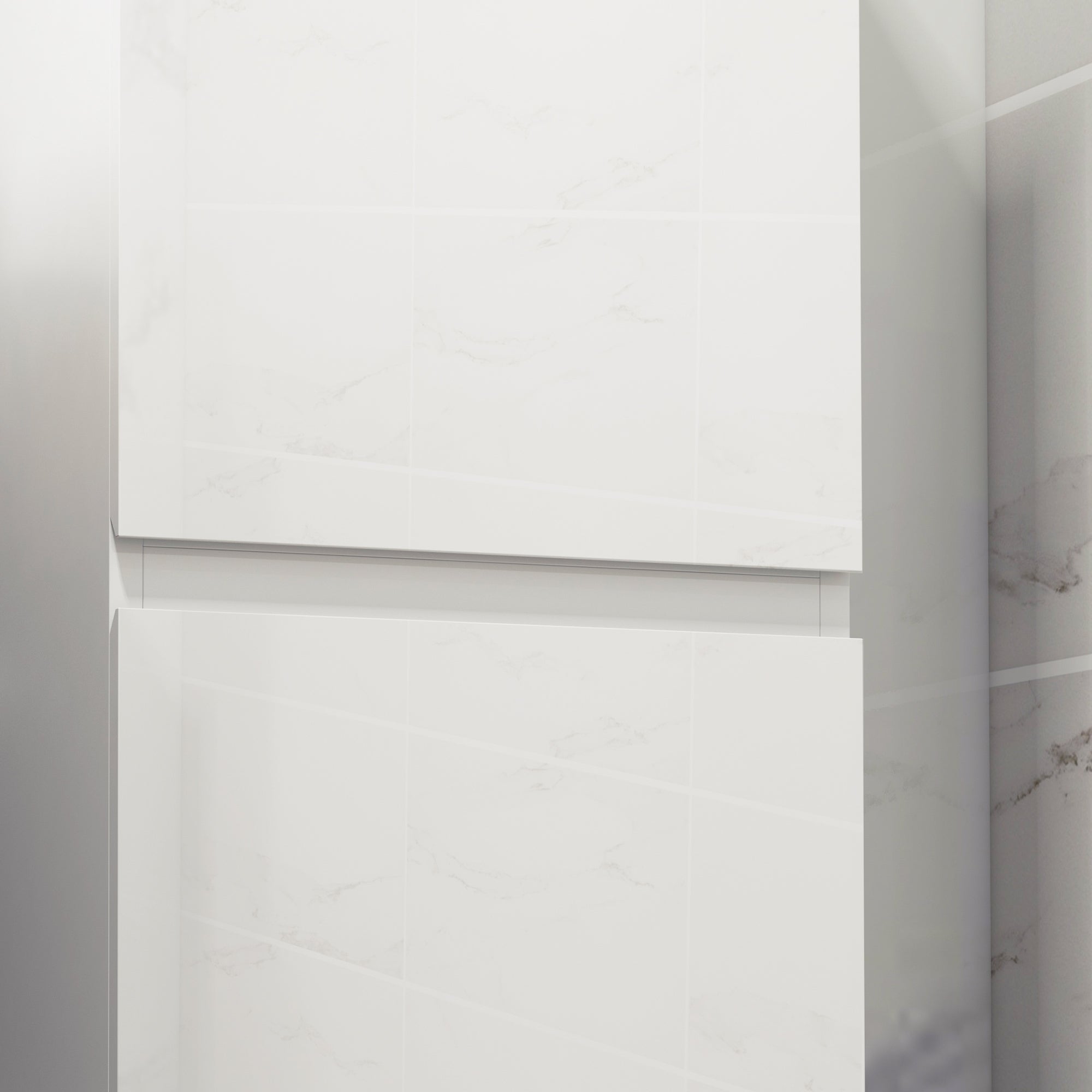 Bathroom Tall Cabinet, High Gloss Finish Storage Cabinet, Adjustable Shelves, 2 Cupboards, Bathroom Storage Shelf, 35 x 25 x 120 cm, White Gloss