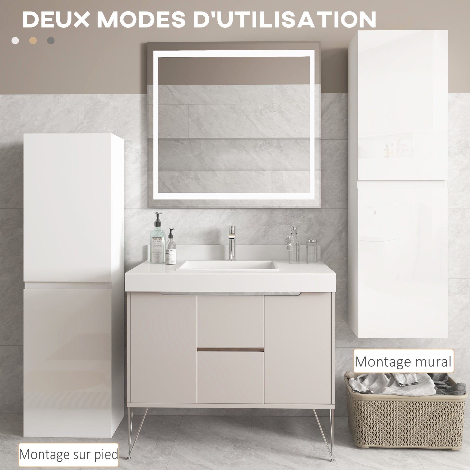 Bathroom Tall Cabinet, High Gloss Finish Storage Cabinet, Adjustable Shelves, 2 Cupboards, Bathroom Storage Shelf, 35 x 25 x 120 cm, White Gloss